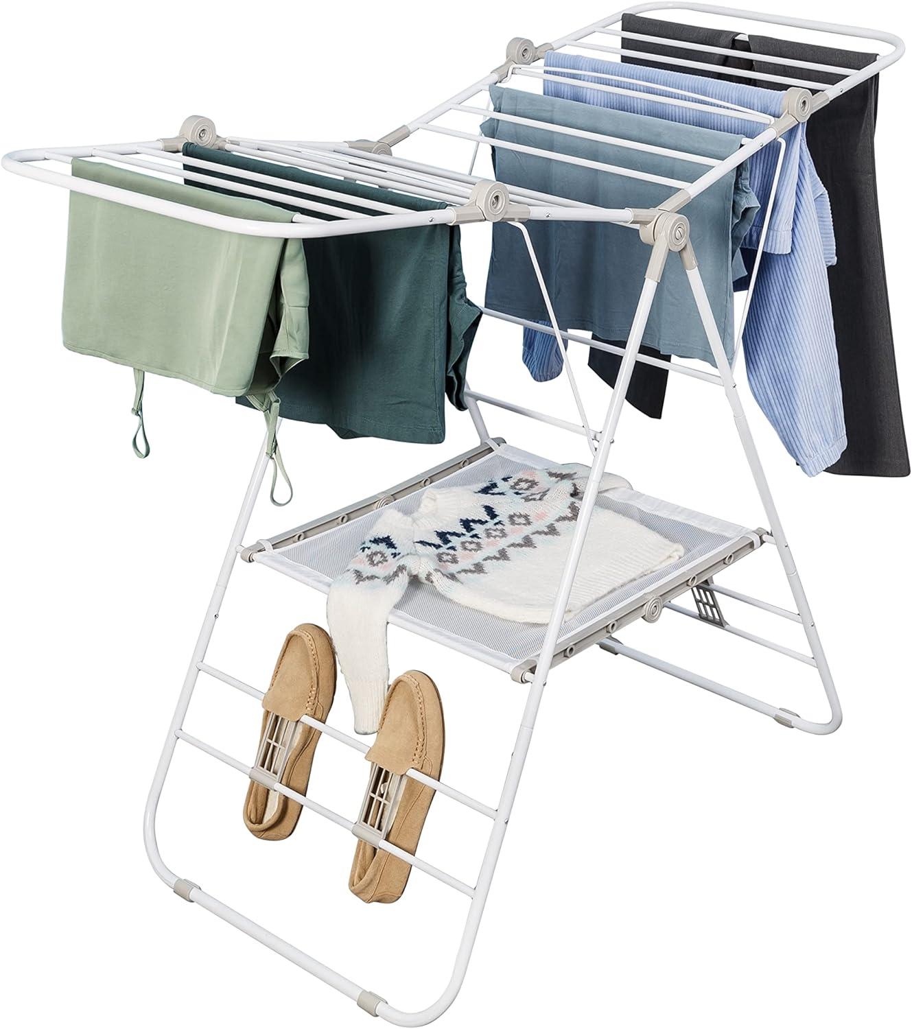 Large White Expandable Folding Gullwing Clothes Drying Rack