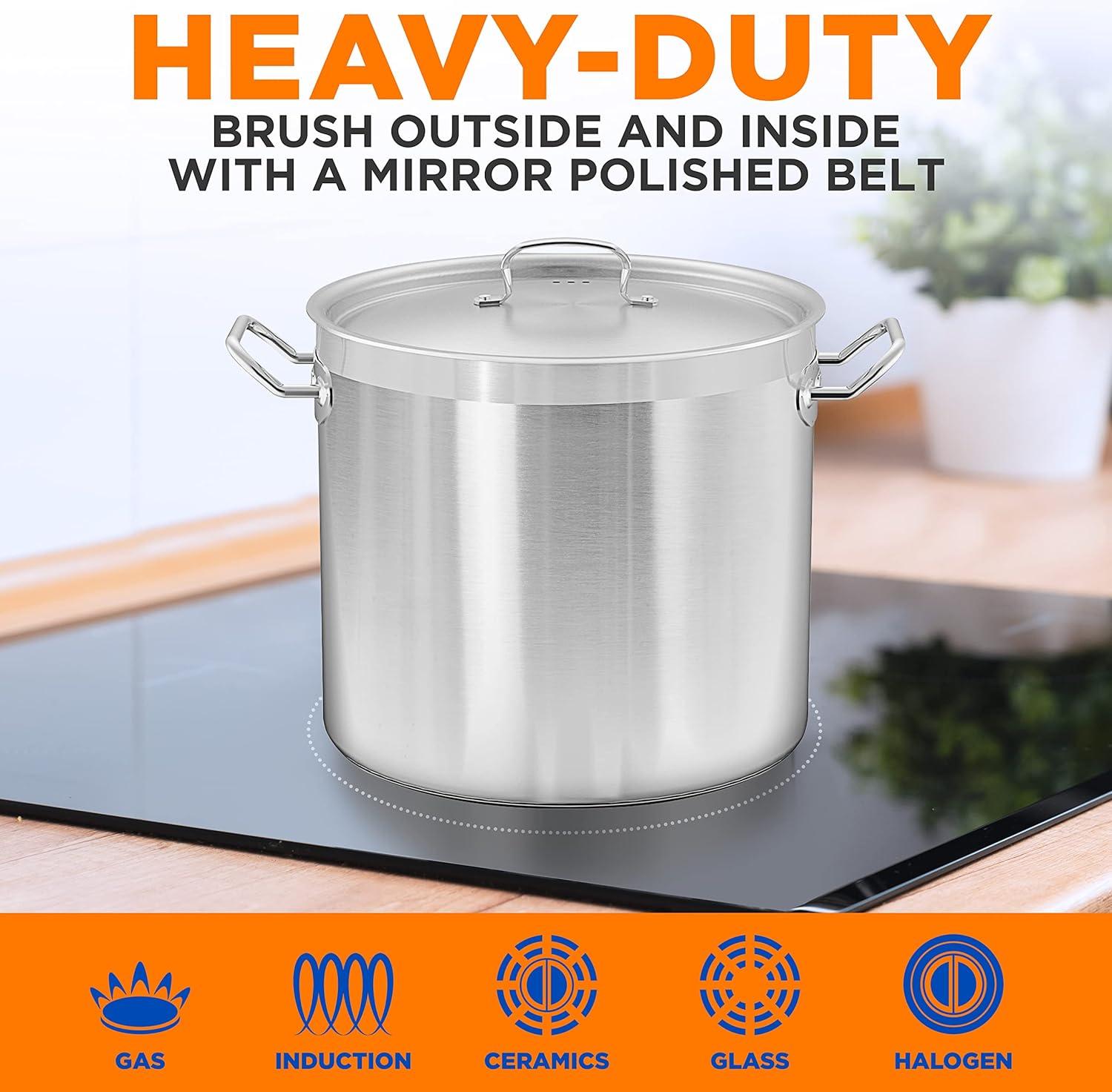 Nutrichef Stainless Steel Cookware Stockpot, 30 Quart Heavy Duty Induction Soup Pot With Stainless Steel Lid And Strong Riveted Handles