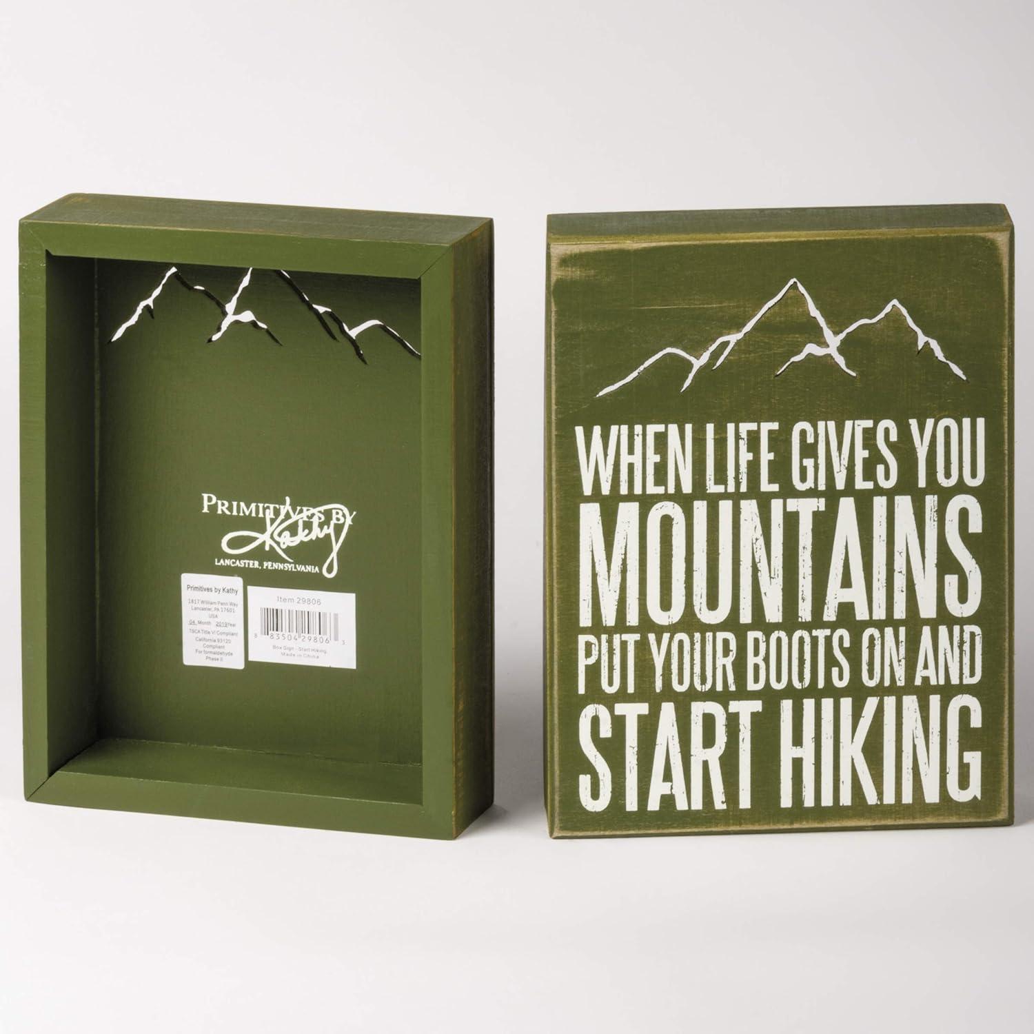 Primitives by Kathy Distressed Green Box Sign, 6 x 8-Inches, Start Hiking