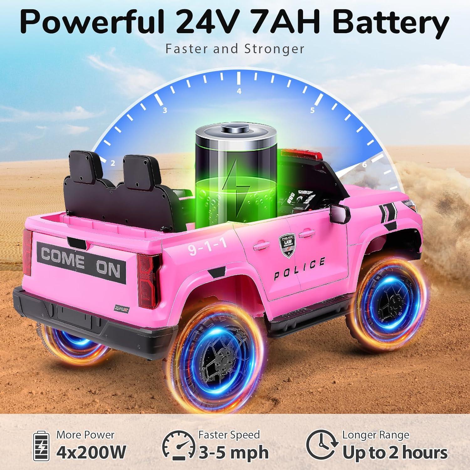 24V 2-Seater Ride On Car Police Pickup with Remote Control, 2WD/4WD 800W Motors, 3 Speeds, Electric Truck Car Toys For Kids With Police Siren, Alarm Lights, MP3, 2 Safety Belts