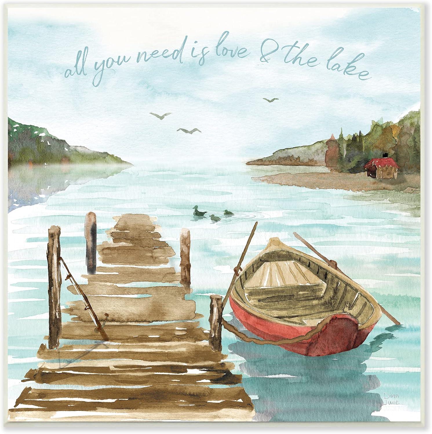 Stupell Industries " Love And The Lake Sentiment Boat Dock Landscape " by Dina June Painting Print