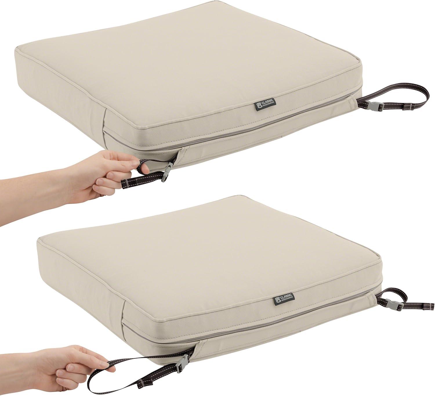 Classic Accessories Montlake FadeSafe Water-Resistant Patio Dining Seat Cushion, 19 x 19 x 3 inch, Antique Beige