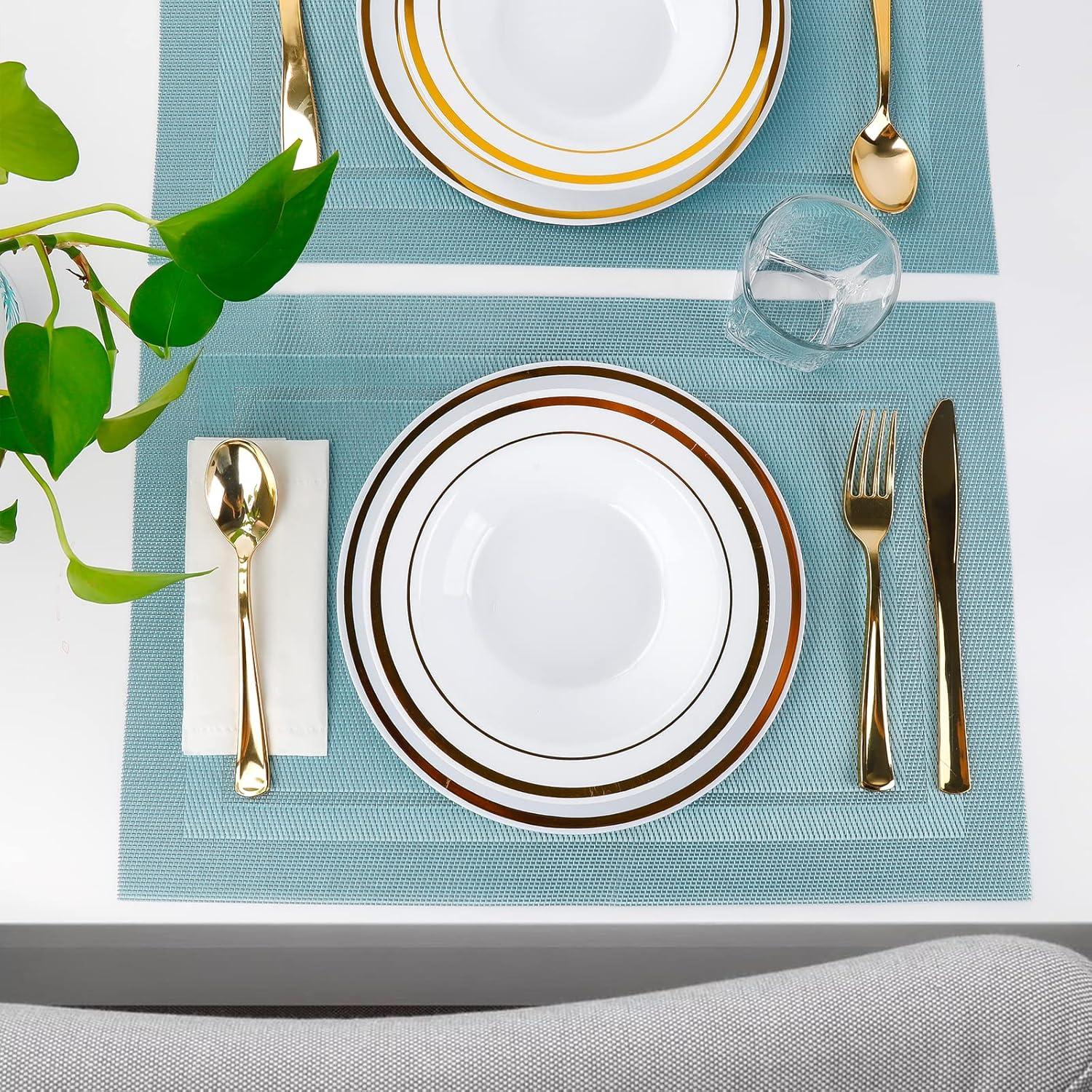 Placemats,Table Place Mats For Kitchen Dining, Heat-Resistant Anti-Skid Stain Washable PVC Table Mats, Easy To Cleaning Woven Vinyl Dinner Mats (6 Pack)