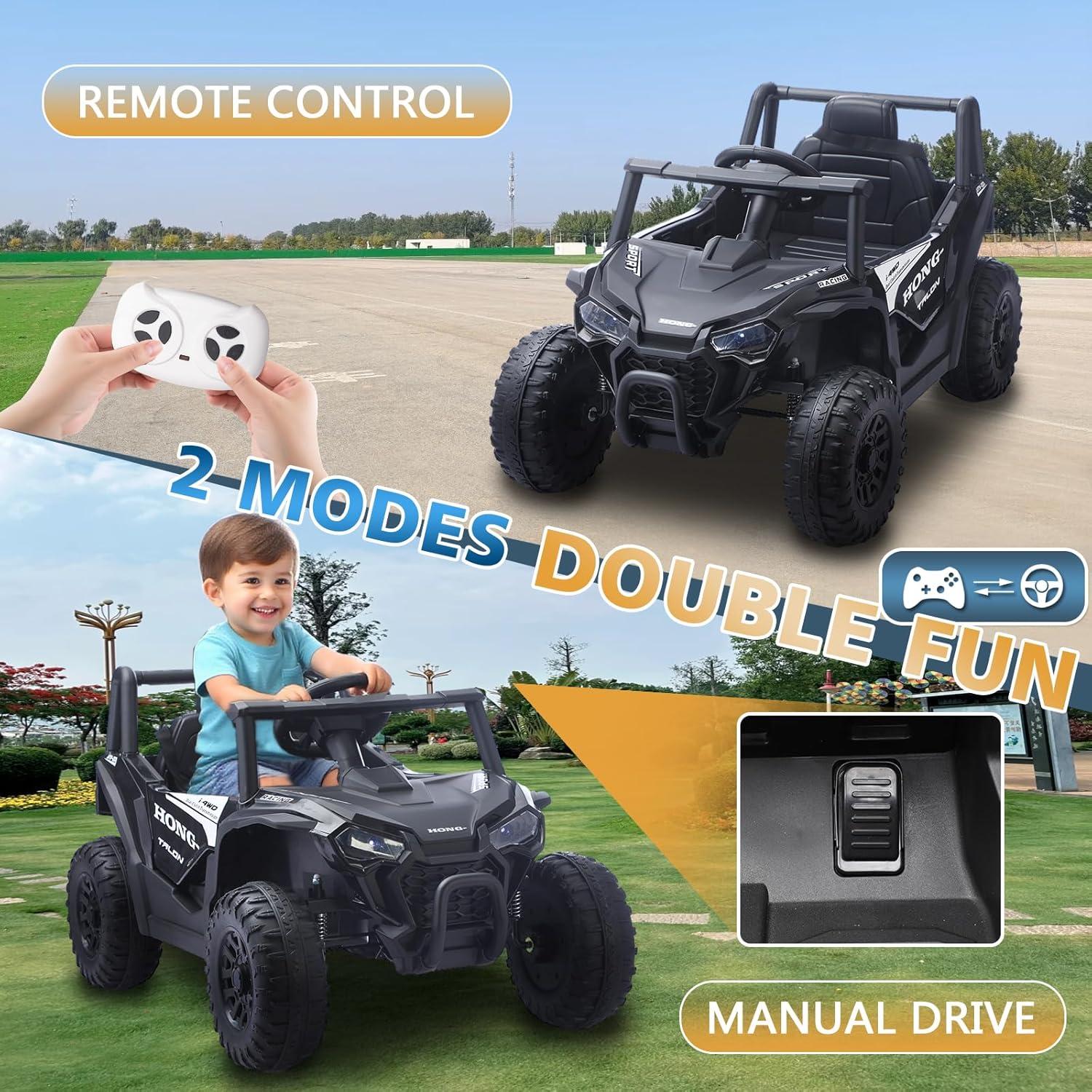 iYofe 24V Ride on Toys for Kids, Kids Ride on Car for Boys Girls 3-6, Powered Ride on UTV Electric Cars for Kids with Remote Control, Bluetooth Music, LED Lights, 4 Wheels Spring Suspension, Blue