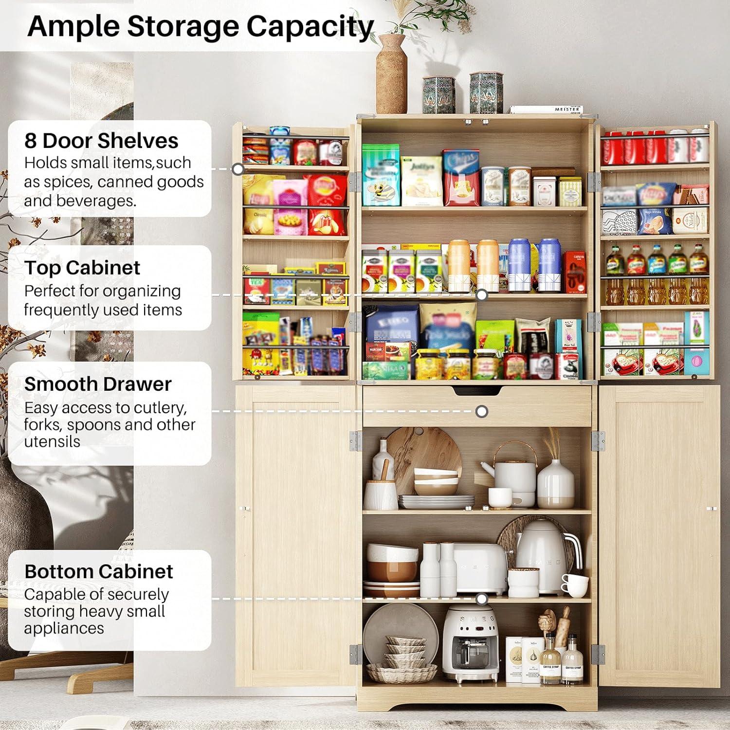 Aaleah 72'' Kitchen Pantry With Classified Pantry Door, Storage Cabinet with Organizer, Drawer