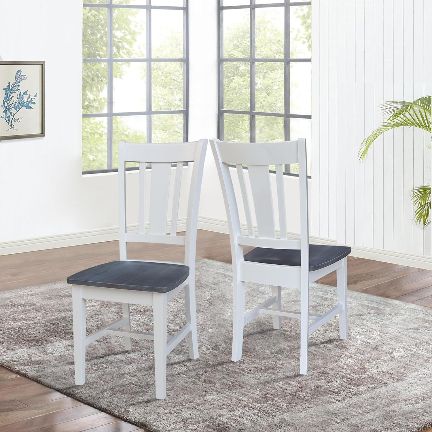 Elegant White Rubberwood Slat-Back Dining Chairs, Set of 2