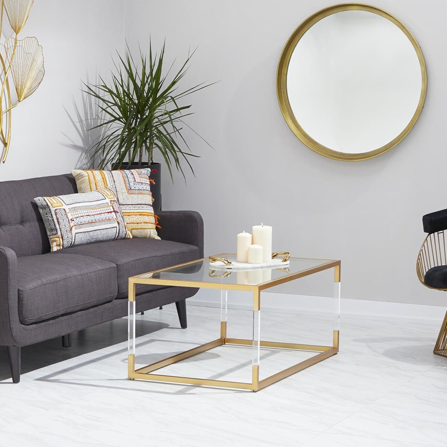 Metal and Glass Coffee Table Gold - Olivia & May: Elegant Iron Frame, No Assembly, Contemporary Design