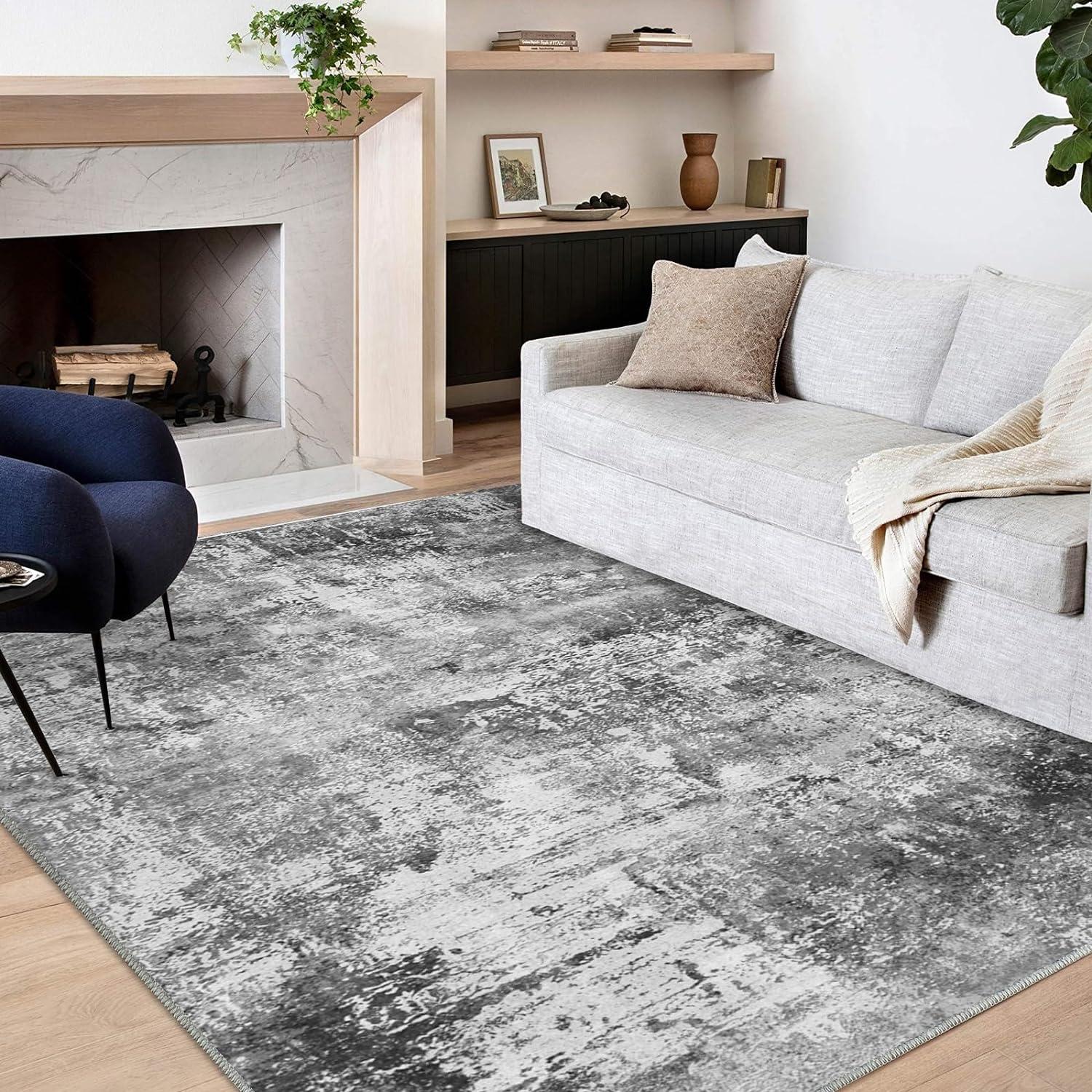 HOMERRY Foldable Area Rug 5' x 7' Washable Modern Abstract Gradient Rug Anti-Slip Backing Rugs for Living Room, Gray