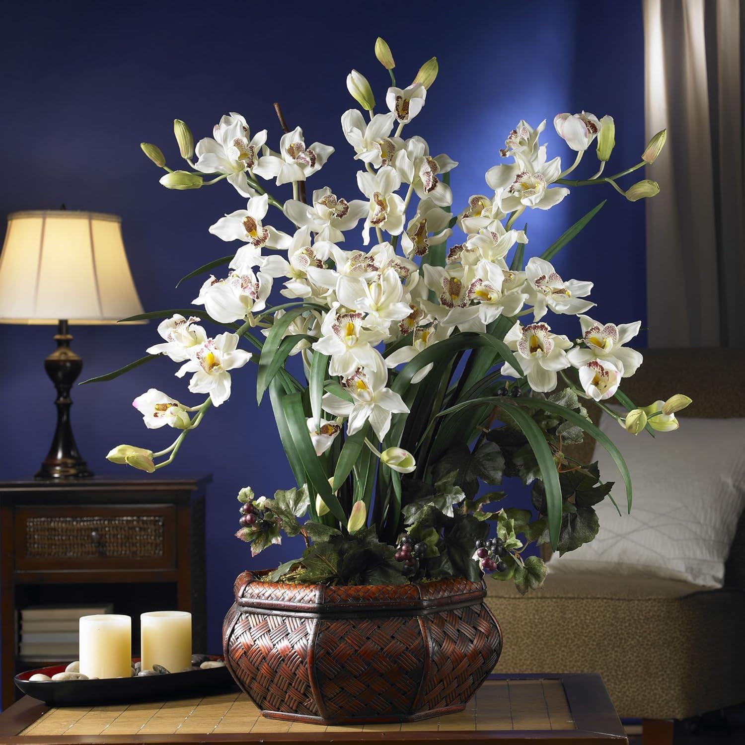 Large White Silk Orchid Arrangement in Sturdy Planter