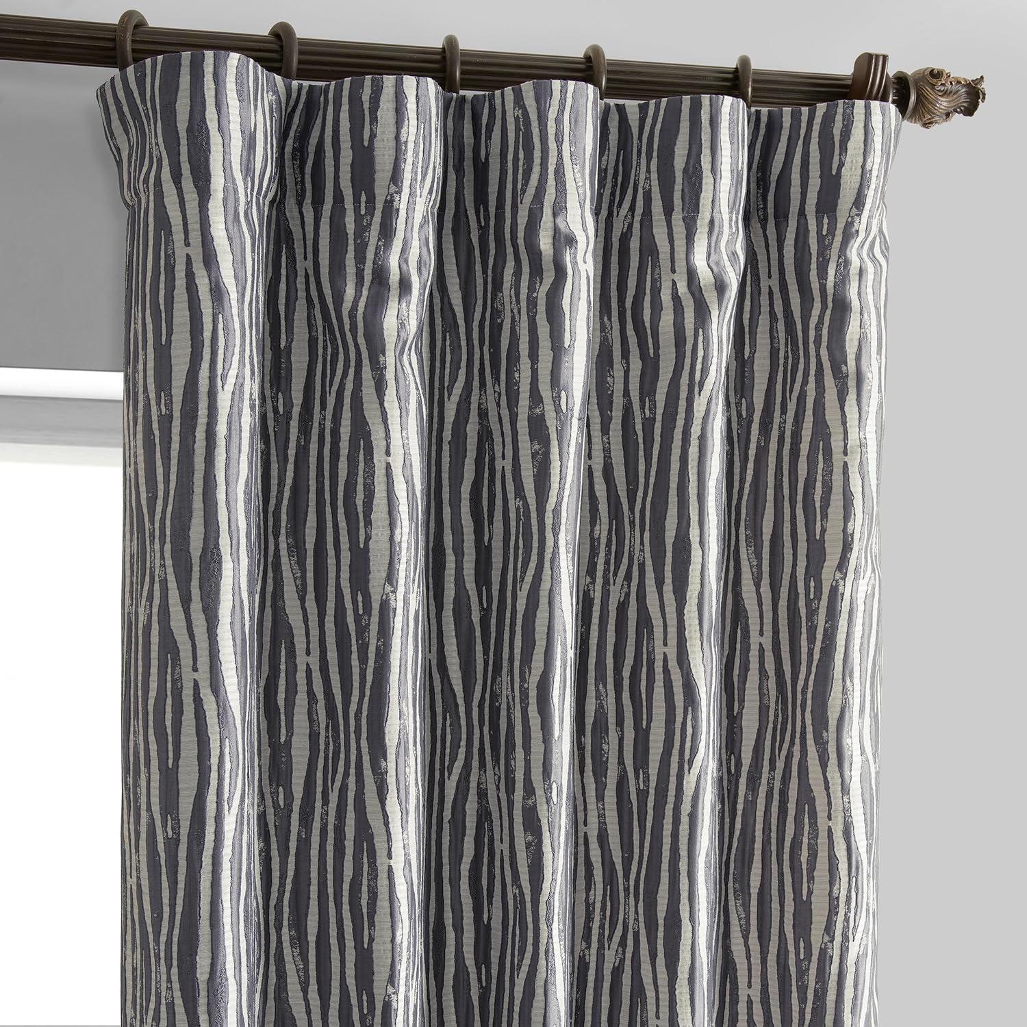 Tiger Stripe Grey Faux Silk Room-Darkening Curtain Panel, 84 Inches