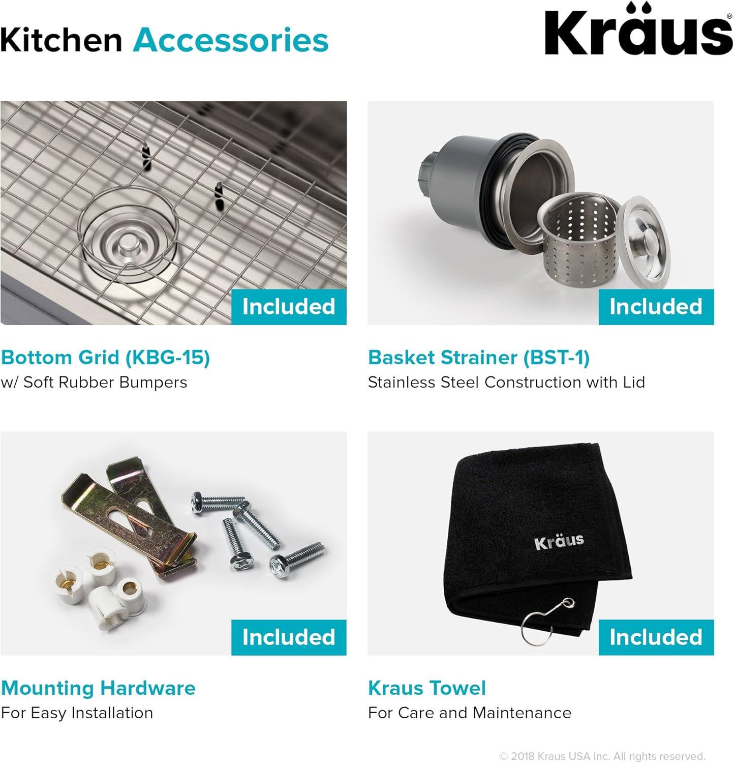 KRAUS Premier 16 Gauge Undermount Single Bowl Stainless Steel Kitchen Sink