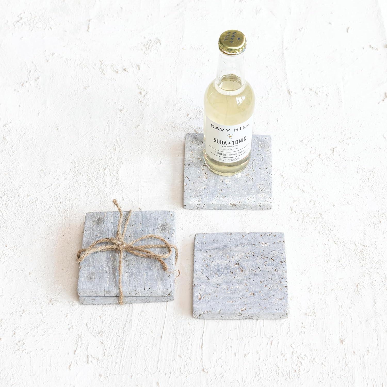 Natural Travertine Square Coasters Set of 4