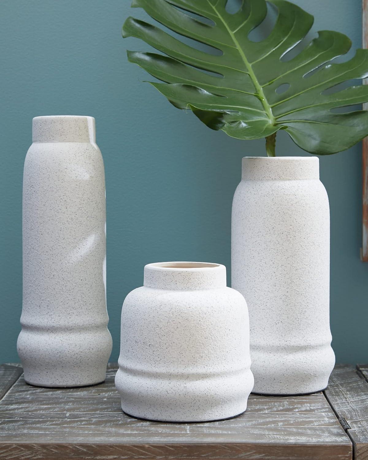 Jayden Textured White Ceramic Table Vase Trio