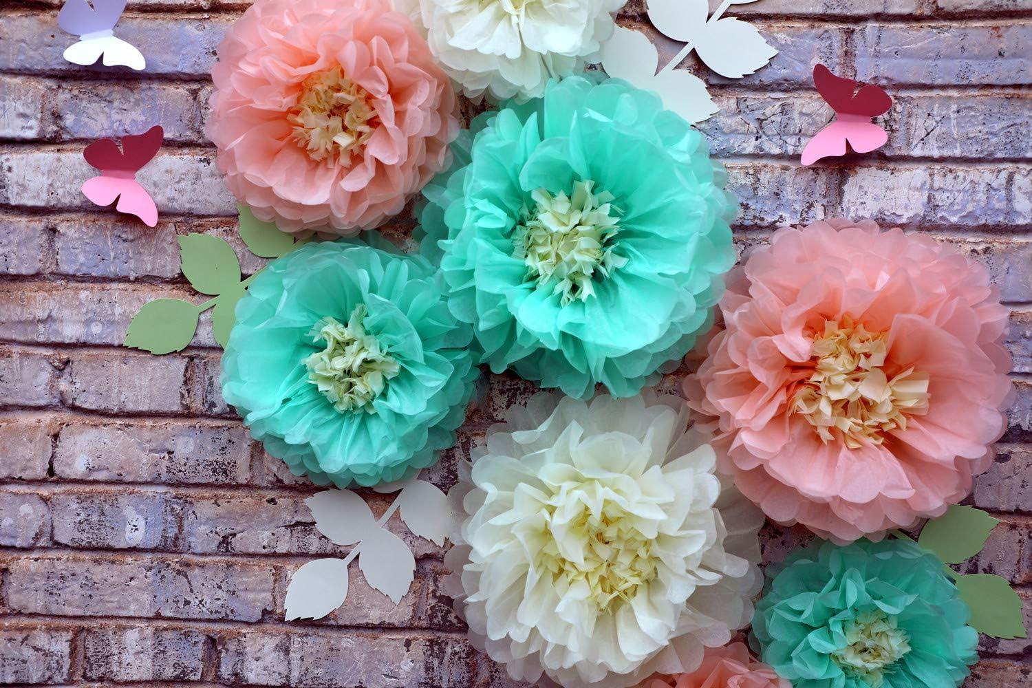 Fonder Mols Paper Flowers Decorations Tissue Pom Poms Blooms for Wall Decorations, Wedding Backdrop, Archway, Baby Shower, Nursery Wall Decor (Set of 21, Ivory Peach Mint)