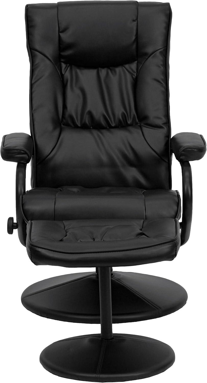 Flash Furniture Rachel Contemporary Multi-Position Recliner and Ottoman with Wrapped Base in Black LeatherSoft