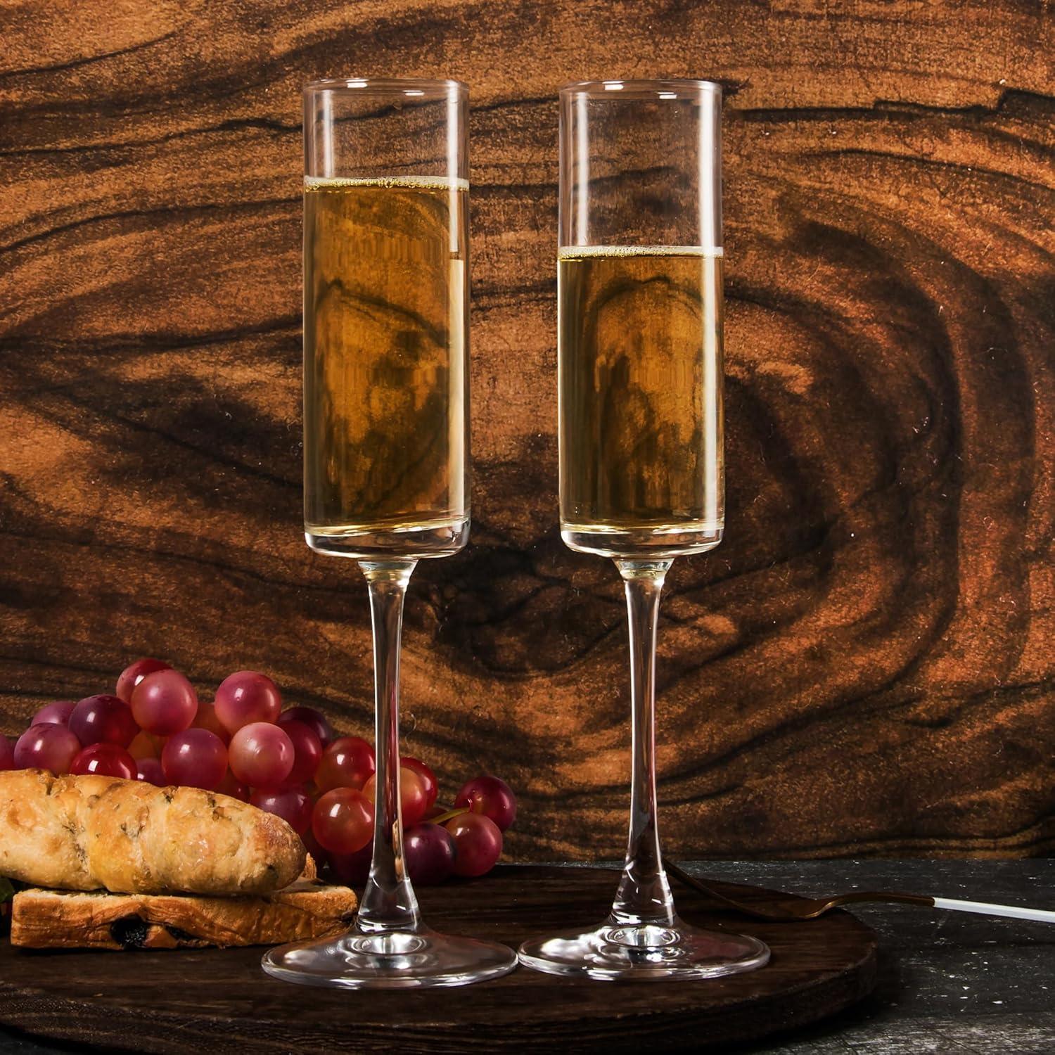 6 Oz Cylinder Champagne Flutes Set of 12 - Elegant Crystal Clear Glassware for Special Occasions - L High Quality and Lead-Free Perfect Gift for Weddings, Anniversaries, and Celebrations Dishwasher|Th