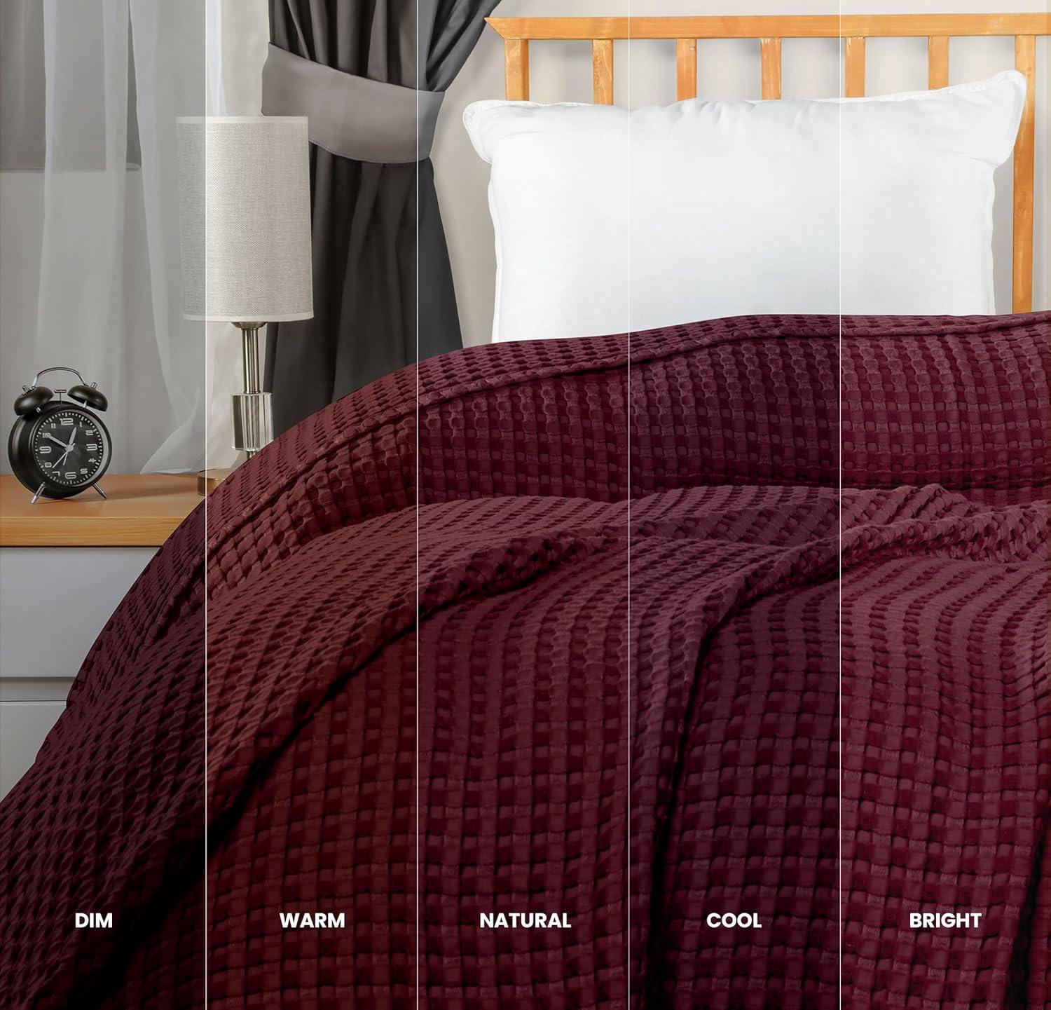 Utopia Bedding Burgundy 100% Cotton Waffle Blanket 300 GSM [Queen - 90x90 Inch] Soft Lightweight Breathable Bed Blanket for All Season