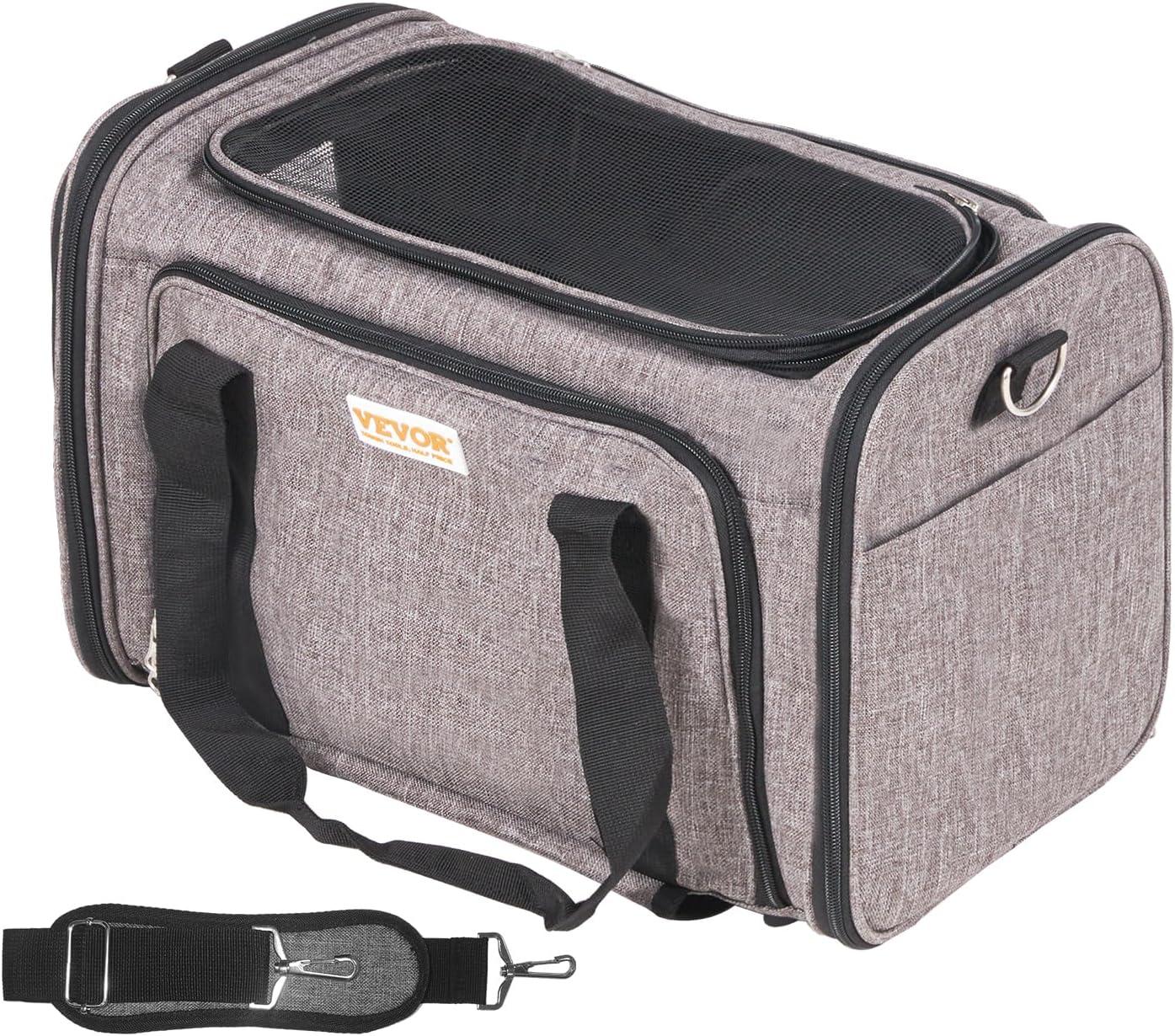 Large Gray Soft-Sided Rolling Pet Carrier with Telescopic Handle