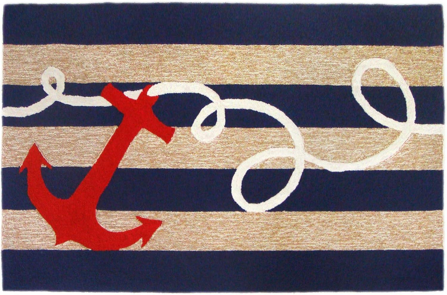 Navy Hand-Tufted Synthetic Rectangular 5' x 7' Outdoor Rug