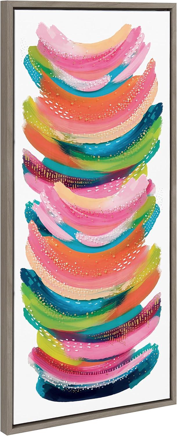 Kate and Laurel Sylvie Bright Abstract Framed Canvas Wall Art by Jessi Raulet of Ettavee, 18x40 Gray, Modern Colorful Brushstrokes Art for Wall