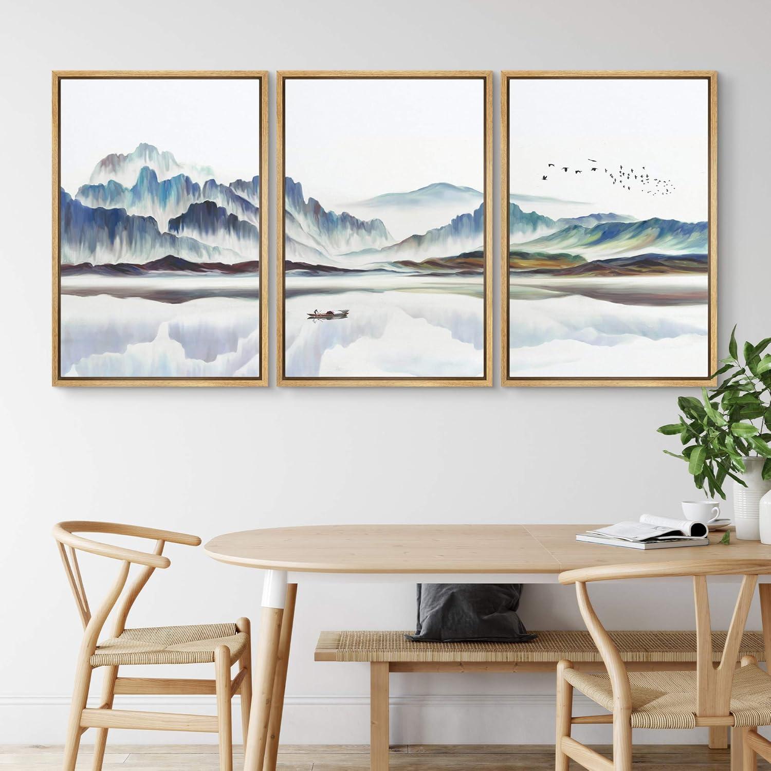 Framed Geometric Mountain Landscape Canvas Print Set