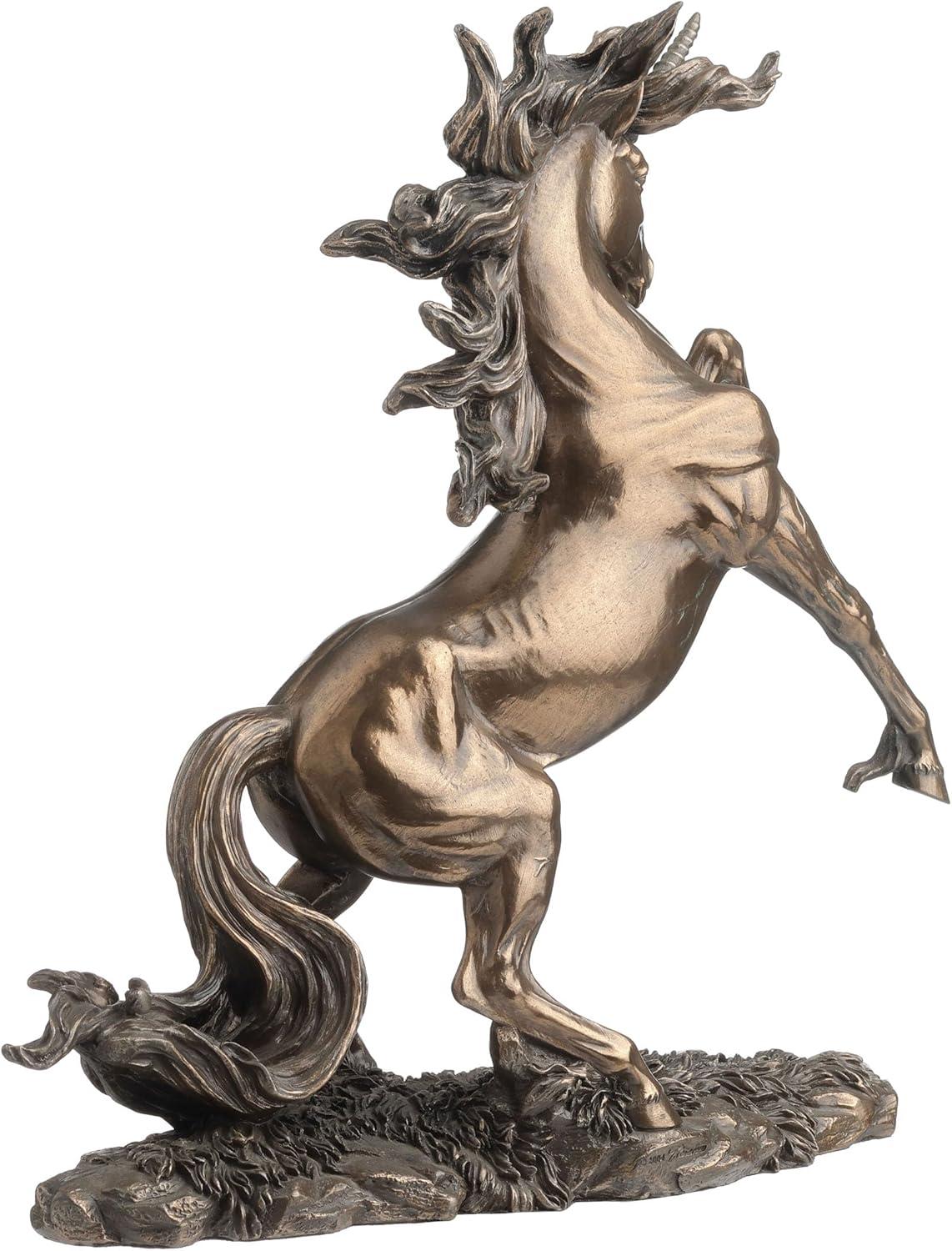 12.25 Inch Rearing Unicorn on 2 Feet Bronze Color Statue / Figurine
