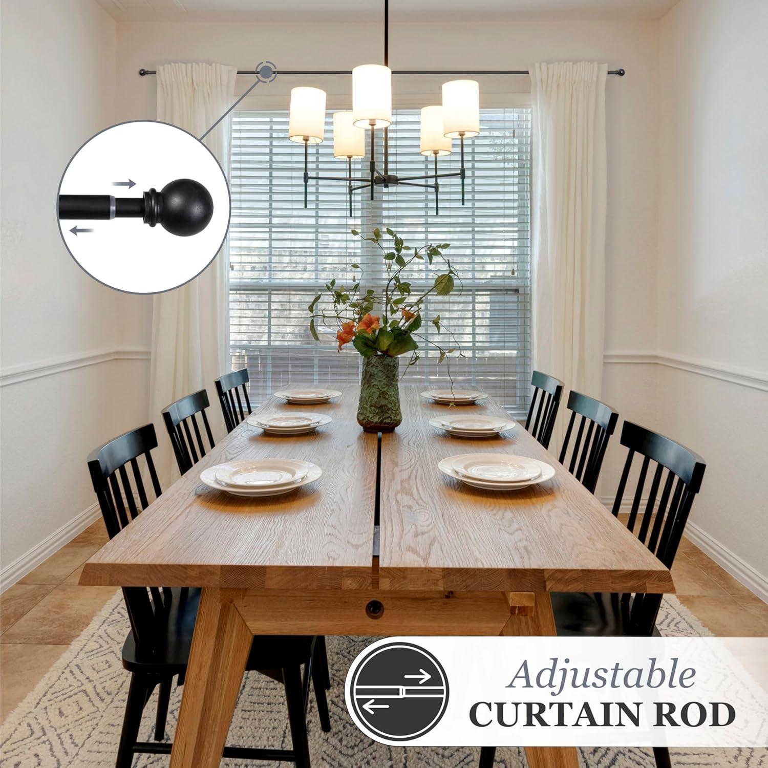 Kenney Chelsea 5/8" Matte Black Single Curtain Rod, 28-48", Black