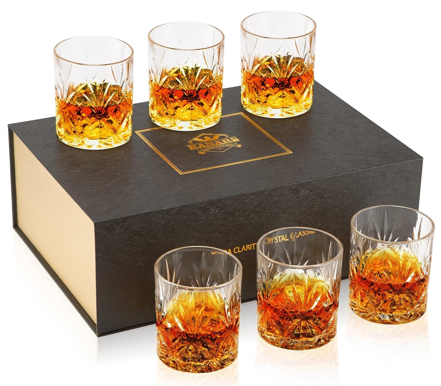 KANARS Whiskey Glasses Set of 4, 10 oz Rocks Glassware for Scotch Bourbon Liquor, Whisky Tumbler