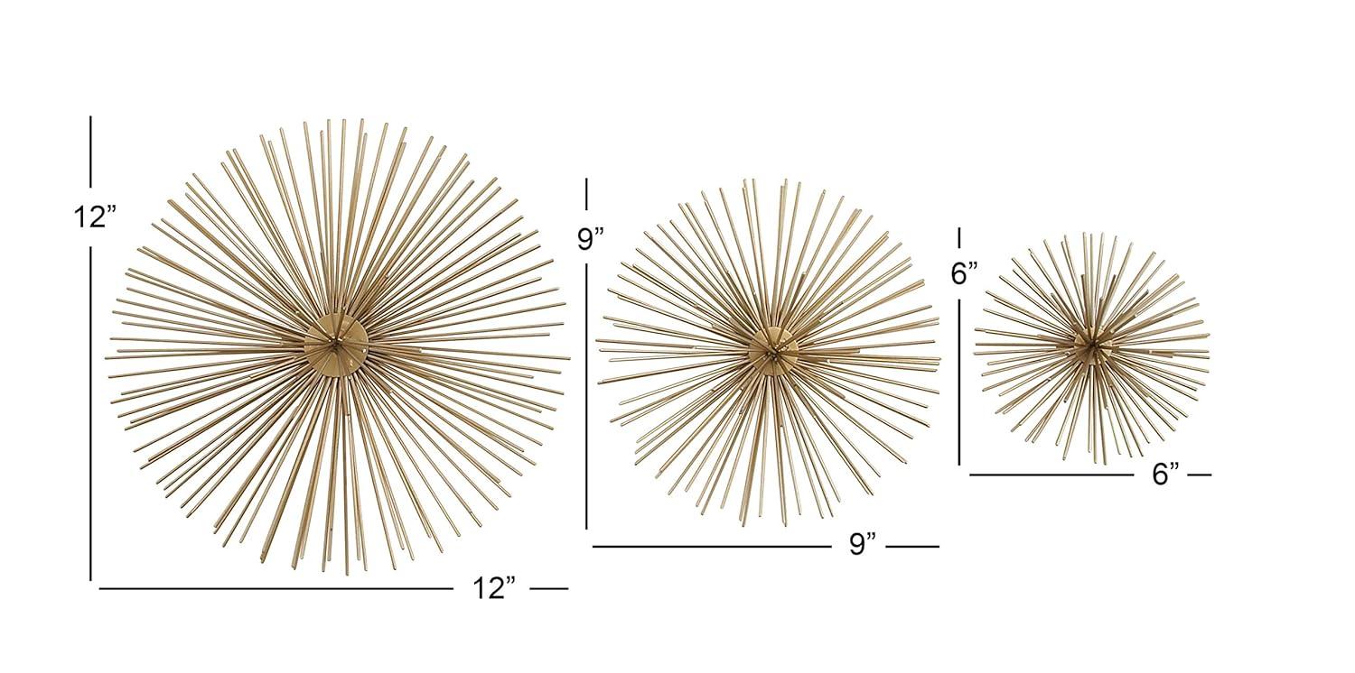 CosmoLiving by Cosmopolitan Gold Metal Starburst 3D Short Spike Home Wall Decor, Set of 3 6", 9", 12"W