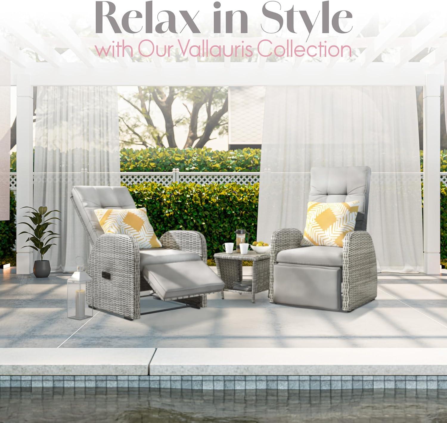 Elle Decor Vallauris 3-Piece Outdoor Reclining Chair Set, Grey