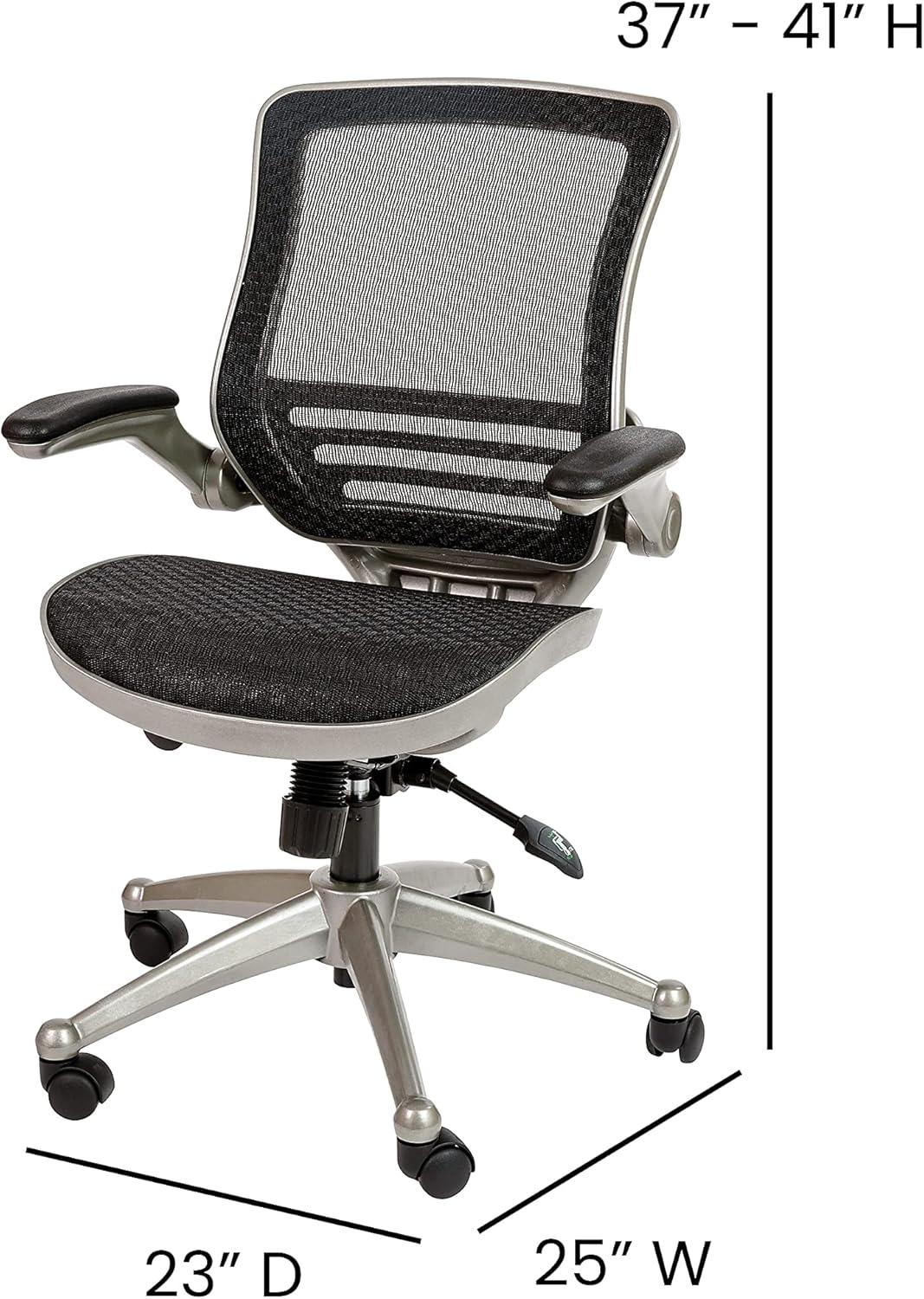 Flash Furniture Mid-Back Transparent Black Mesh Executive Swivel Office Chair with Graphite Silver Frame and Flip-Up Arms