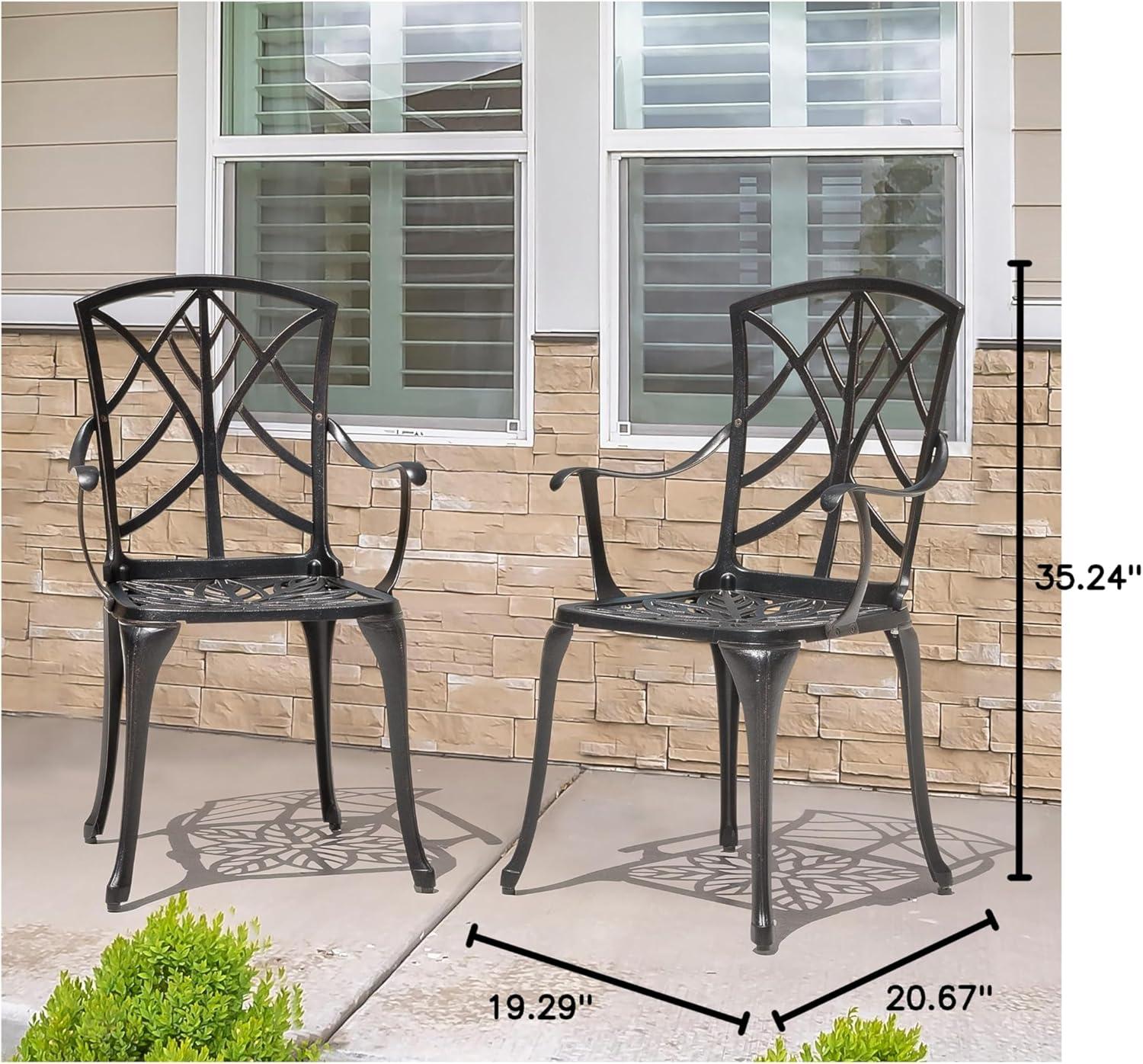 Black and Gold Cast Aluminum Outdoor Dining Chair Set