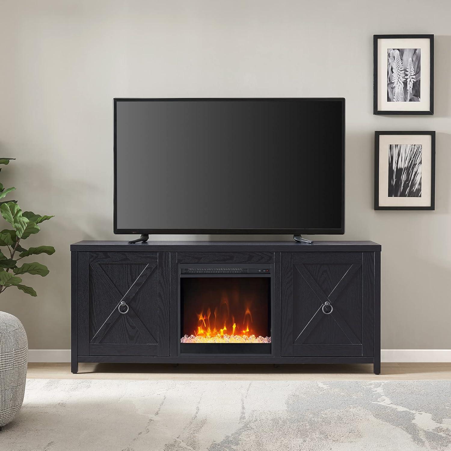 Evelyn&Zoe Granger Rectangular TV Stand with Crystal Fireplace for TV's up to 65", Black