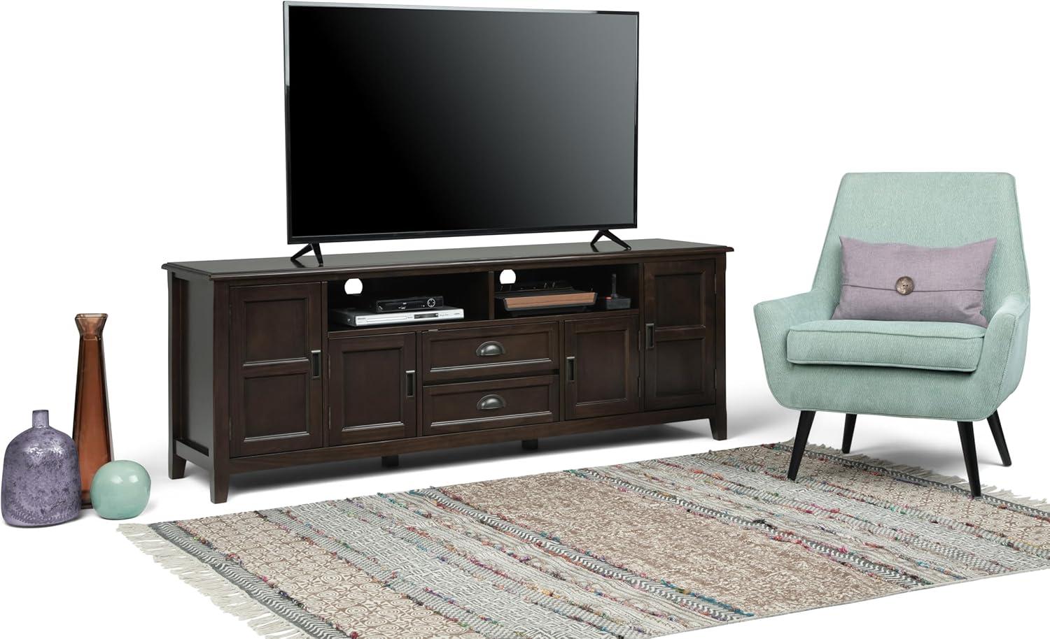 Simpli Home Burlington 72"W Solid Wood TV Stand for TVs up to 80" with 4 Cabinets
