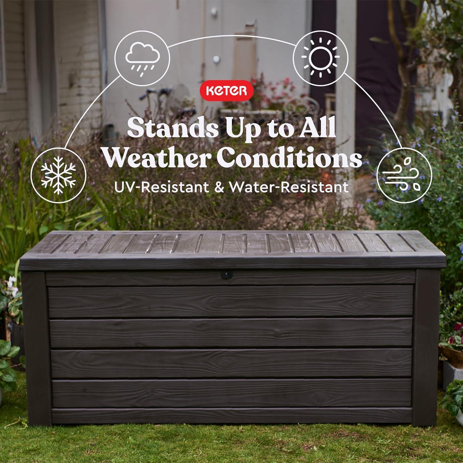 Keter Westwood 150 Gallon Large Durable Resin Outdoor Storage Deck Box For Furniture and Supplies