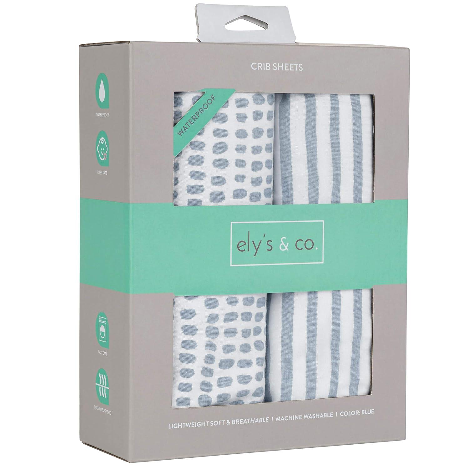 Ely's & Co. Baby Waterproof Changing Pad Cover - Cradle Sheet  100% Combed Jersey Cotton Misty Blue Splash & Stripes 2 Pack
