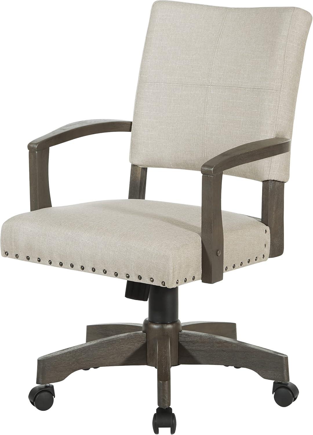 Santina Bankers Chair with Antique Gray Finish and Ivory White Fabric