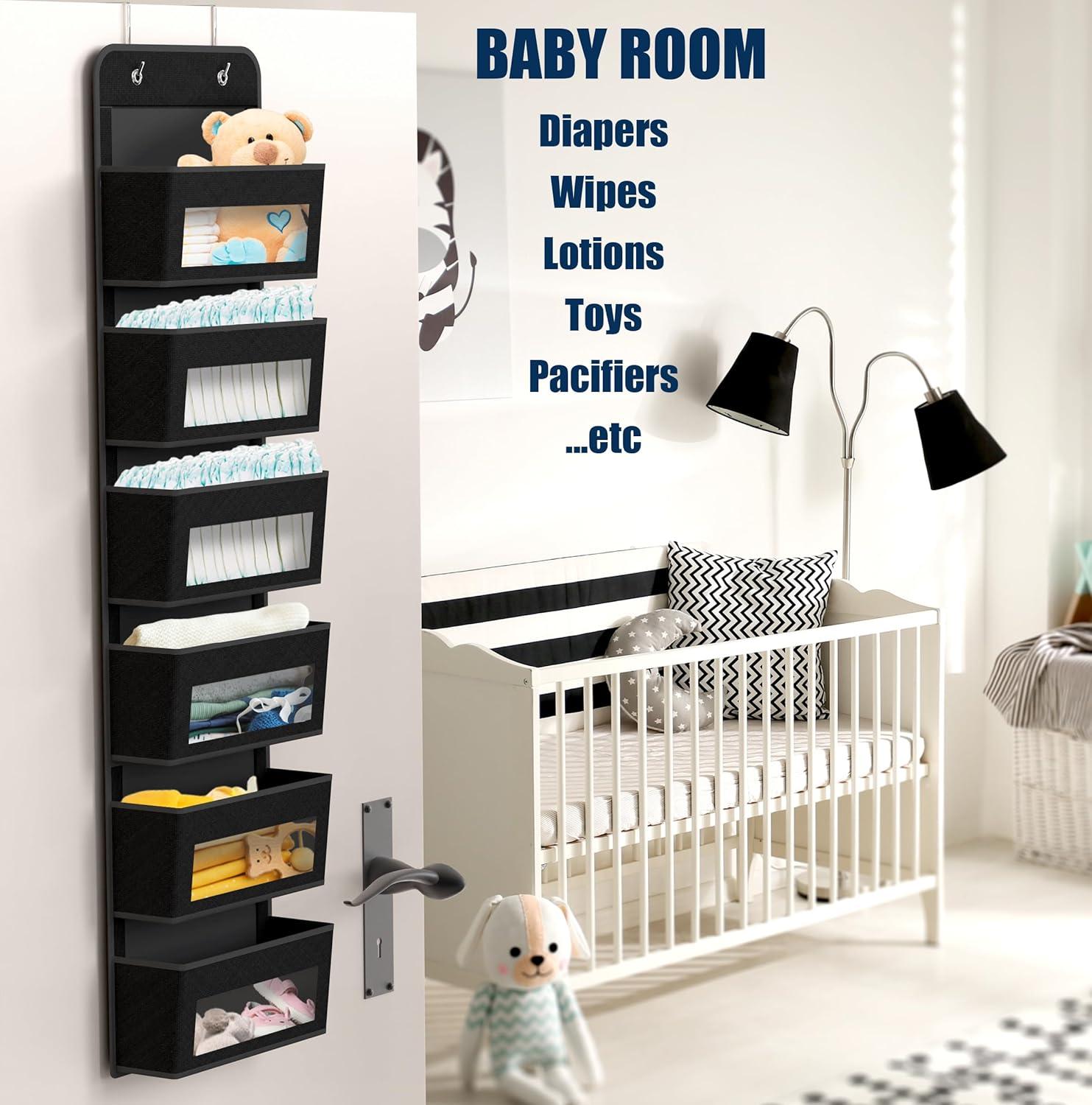 Simple Houseware Baby Over The Door Hanging Organizer Storage, 6 Clear Window Pocket, Beige