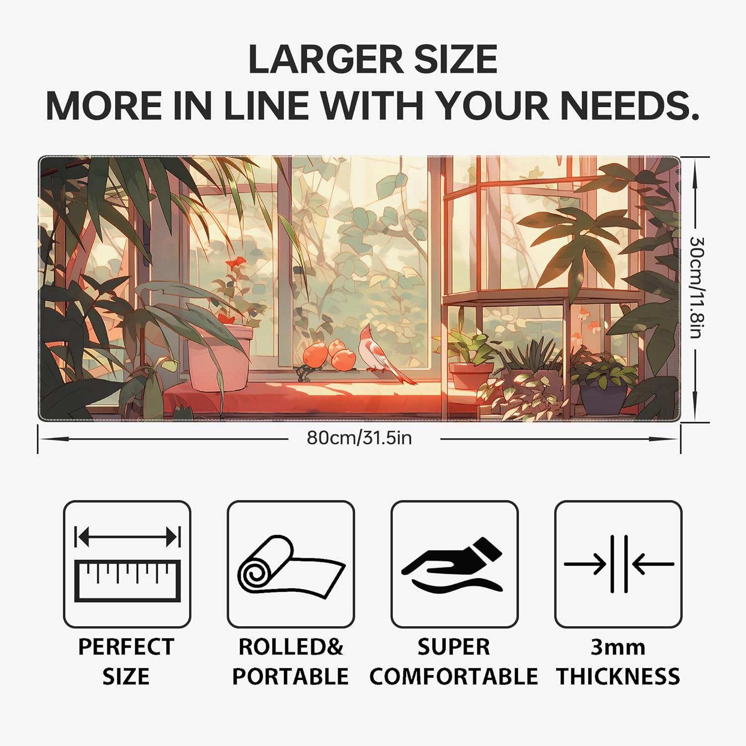 Cute Bird Large Gaming Mouse Pad,XL Mouse Pad Gaming 31.5 X 11.8 in Mouse Mat Desk Pad,Large Desk Mat Extended Keyboard Pad Mousepad with Non-Slip Base and Stitched Edge for Gaming Home Office