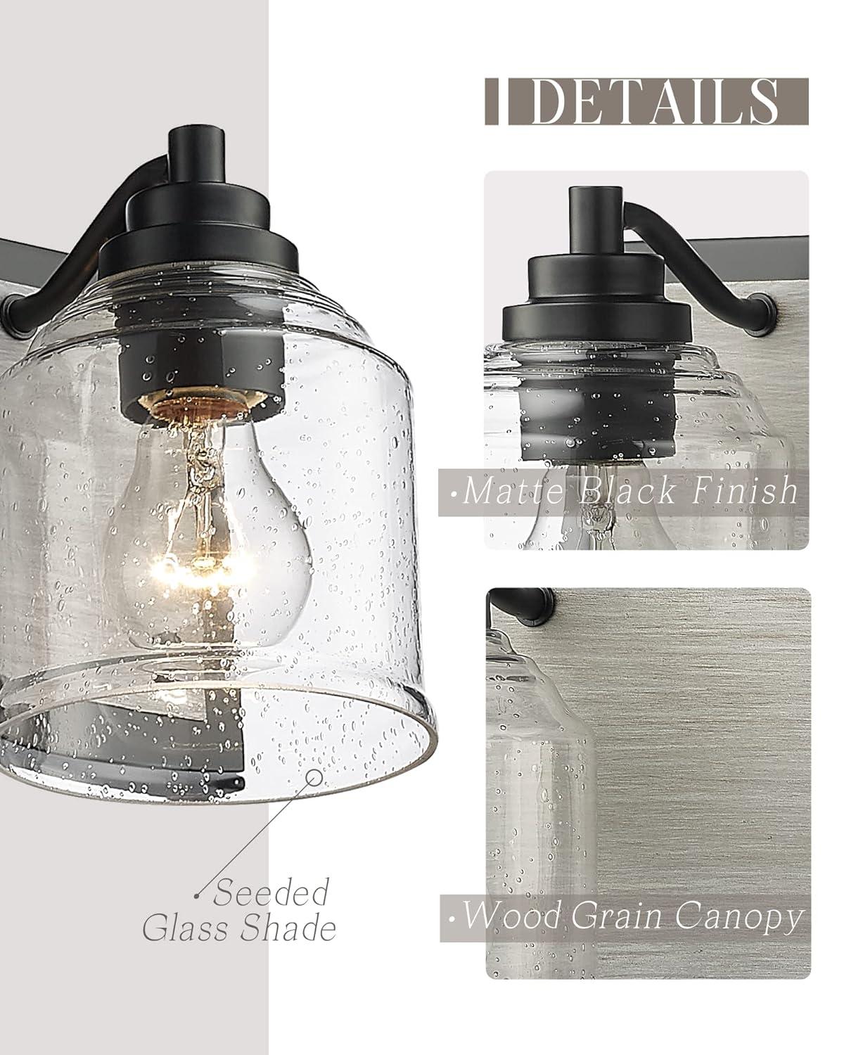 Vanity Lights for Bathroom Large 23", Farmhouse Rustic Vanity Light with Bubble Glass Shades, Black 3 Light Bathroom Lighting Fixtures Over Mirror, Bath Wall Sconce Home Decor