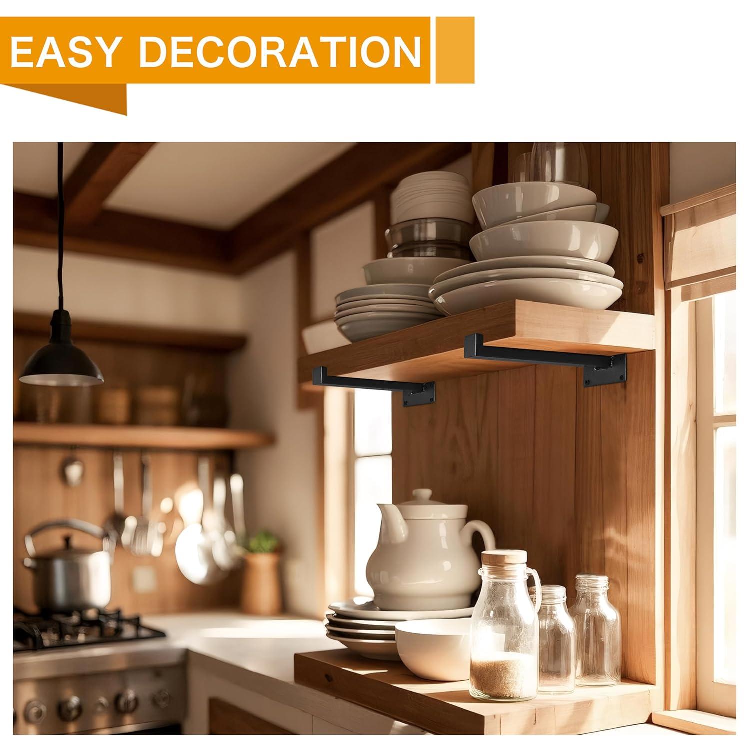 EZYDECOR 6Pcs Floating Shelves Brackets Heavy Duty Wooden Shelf Brackets 10inch Decorative Wall Shelf Brackets & Supports with Lip (Black) 10"