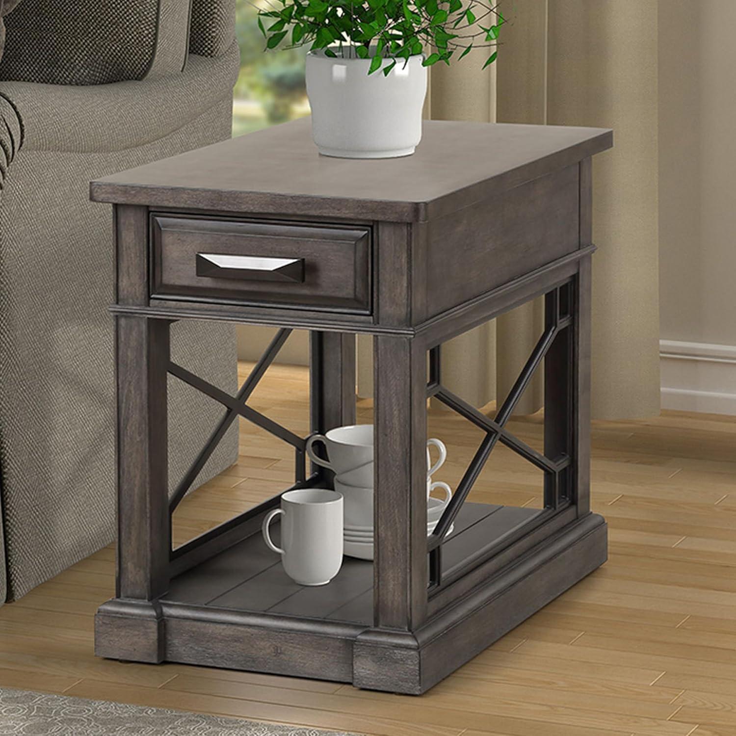 Smokey Gray Poplar Wood Chairside Table with Storage