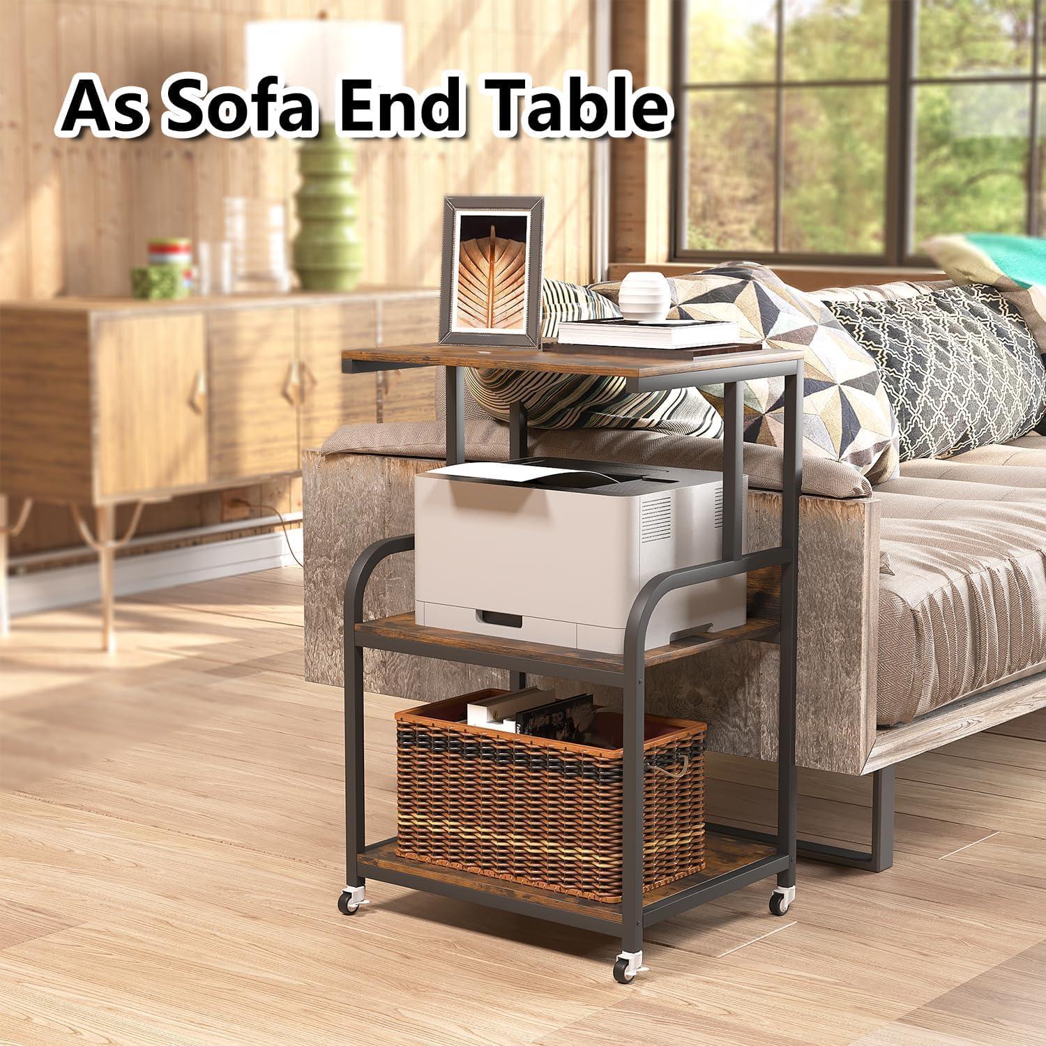 EasyCom 20''x15.7''Large Printer Stand-3 Tier Printer Table with Wheels- Printer Storage Cart- Rolling Printer Cart with Storage Shelf for Printer Scanner Fax Home Office Use- Rustic Brown