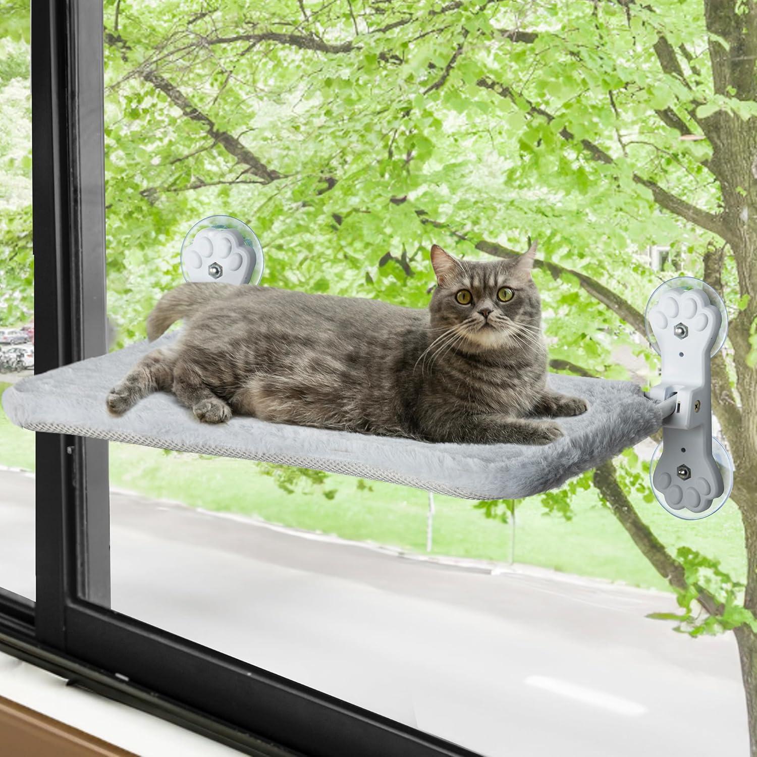 Tucker Murphy Pet™ Foldable Cat Hammock For Window - Cordless, Embeded Machine Washable Padded Bed, Robust Metal Frame - Cat Window Perch For Large Cats And Kittens (White Bolster Bed, Large)