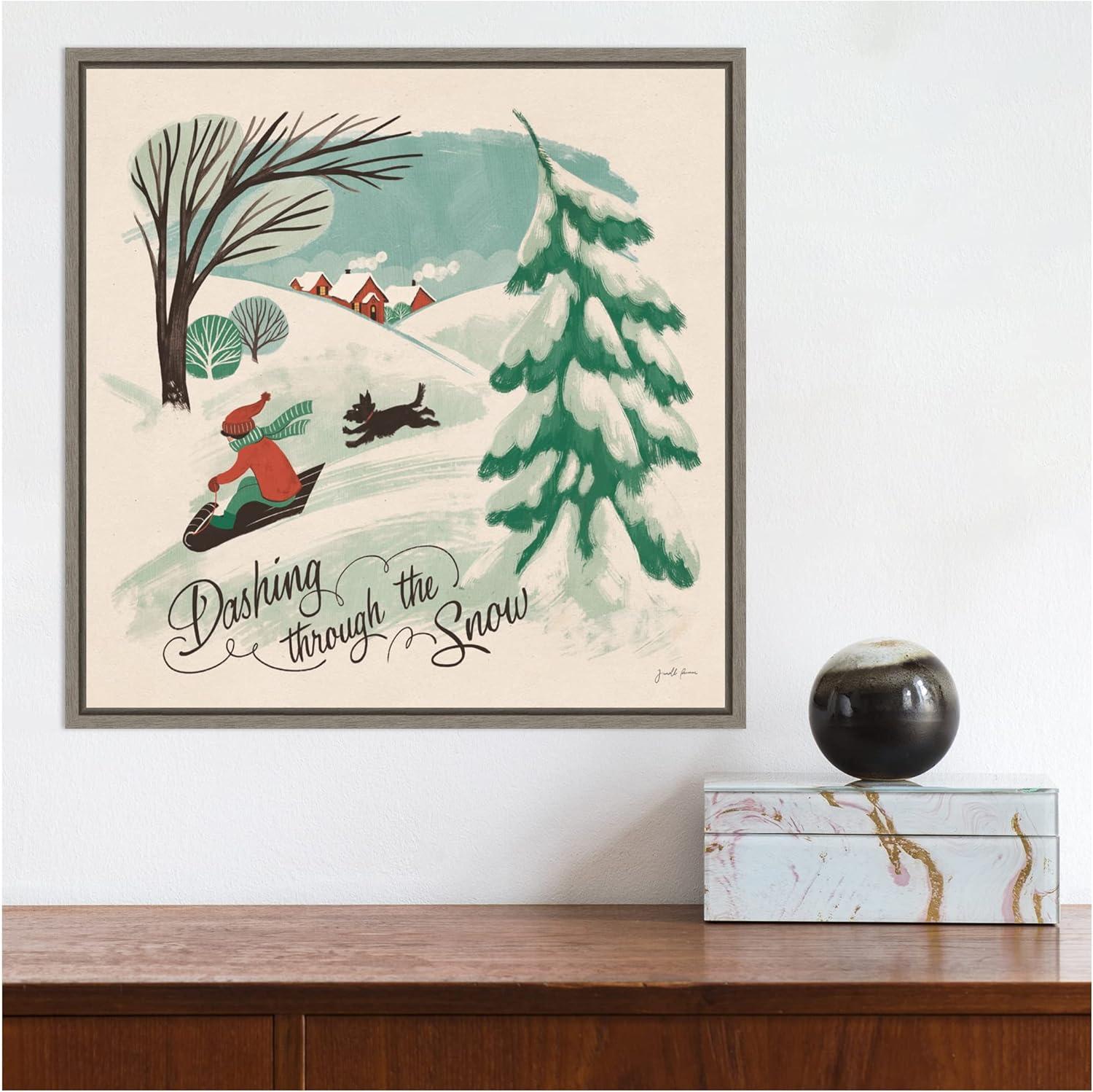 Amanti Art Winter Bliss IV Sled Dog by Janelle Penner Canvas Wall Art Print Framed 16 x 16-in.