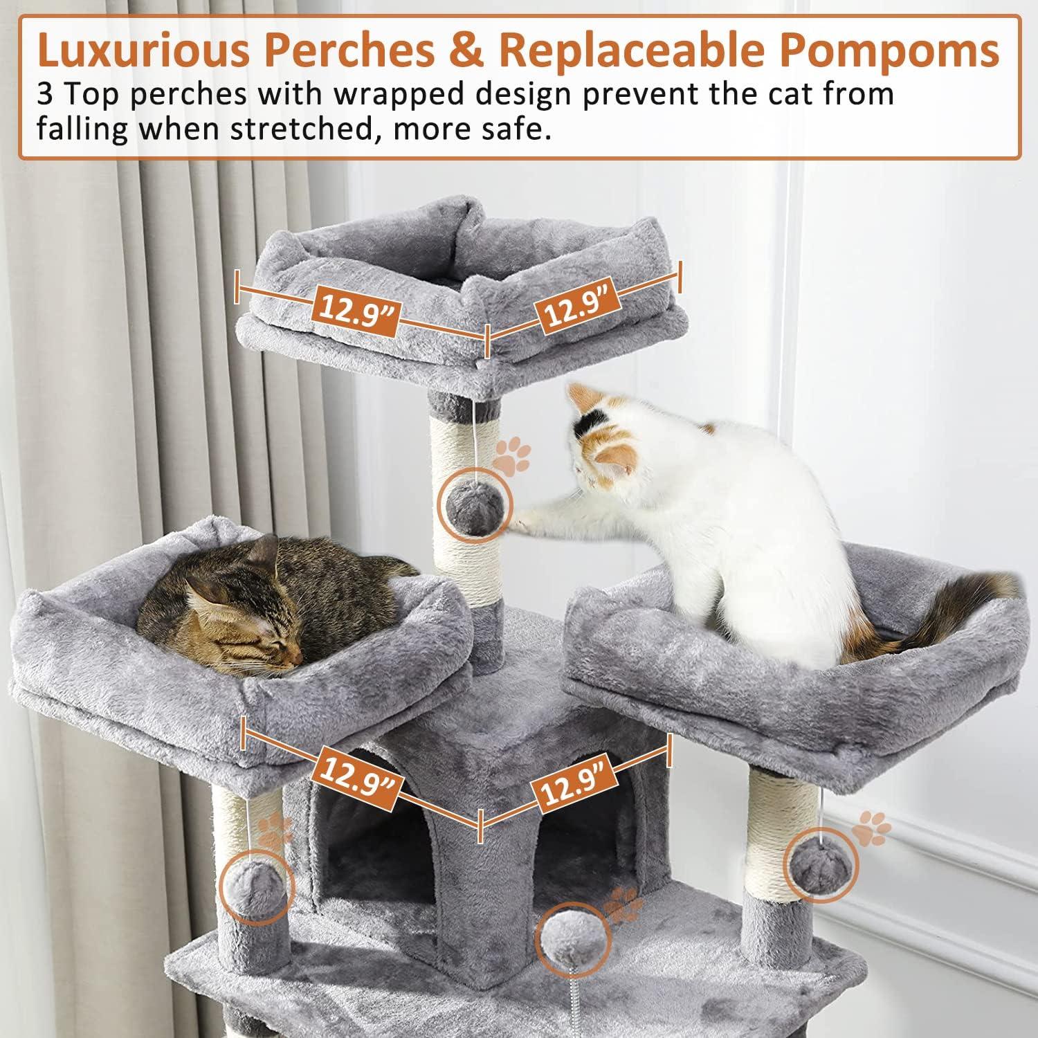 67" Light Gray Plush and Sisal Multi-Level Cat Tree