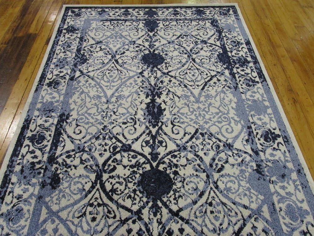 Unique Loom La Jolla Collection Area Rug - Traditional (5' 1" x 8' Rectangle Ivory and Blue/Blue)