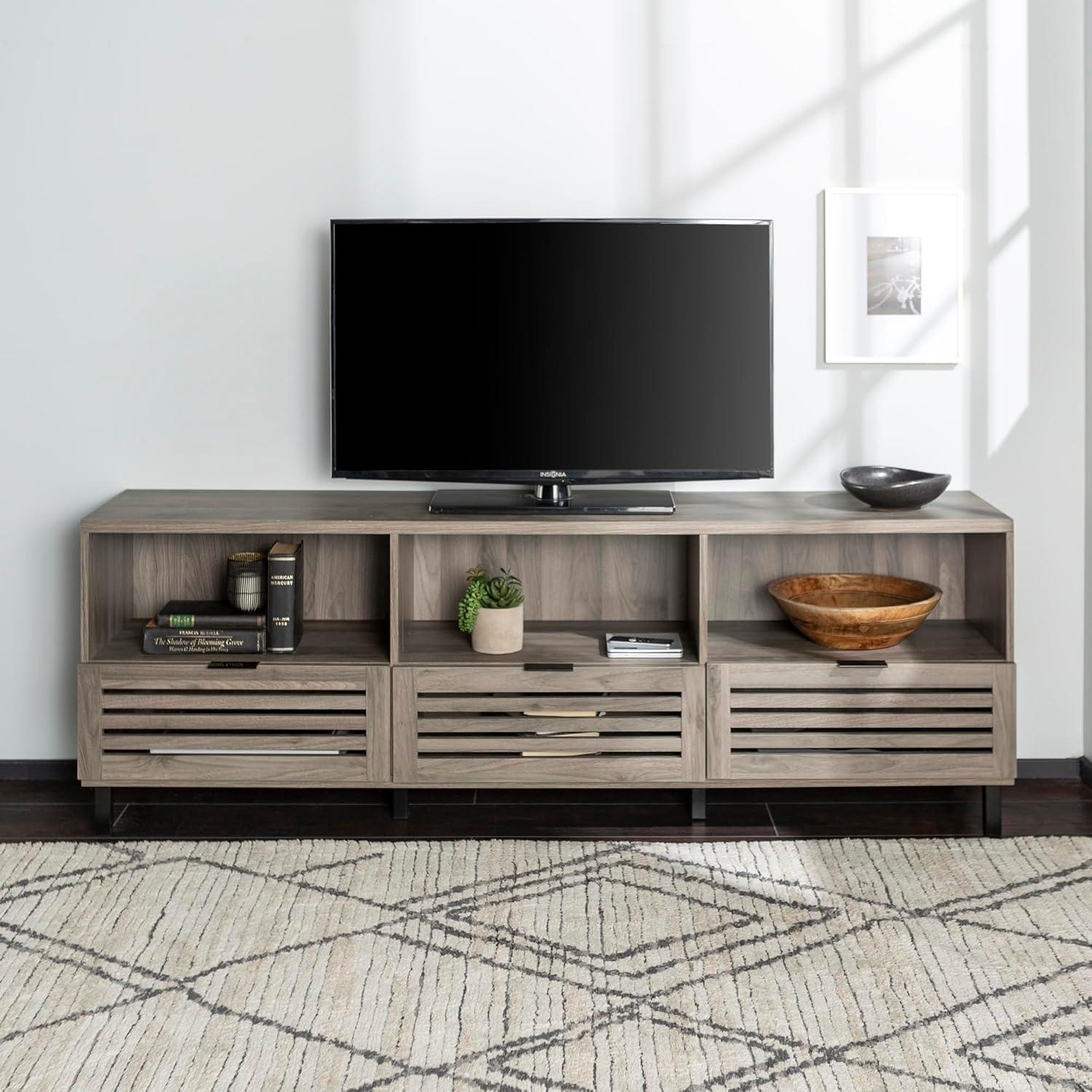 Slate Grey 70" Modern Bohemian TV Stand with Cabinet Storage