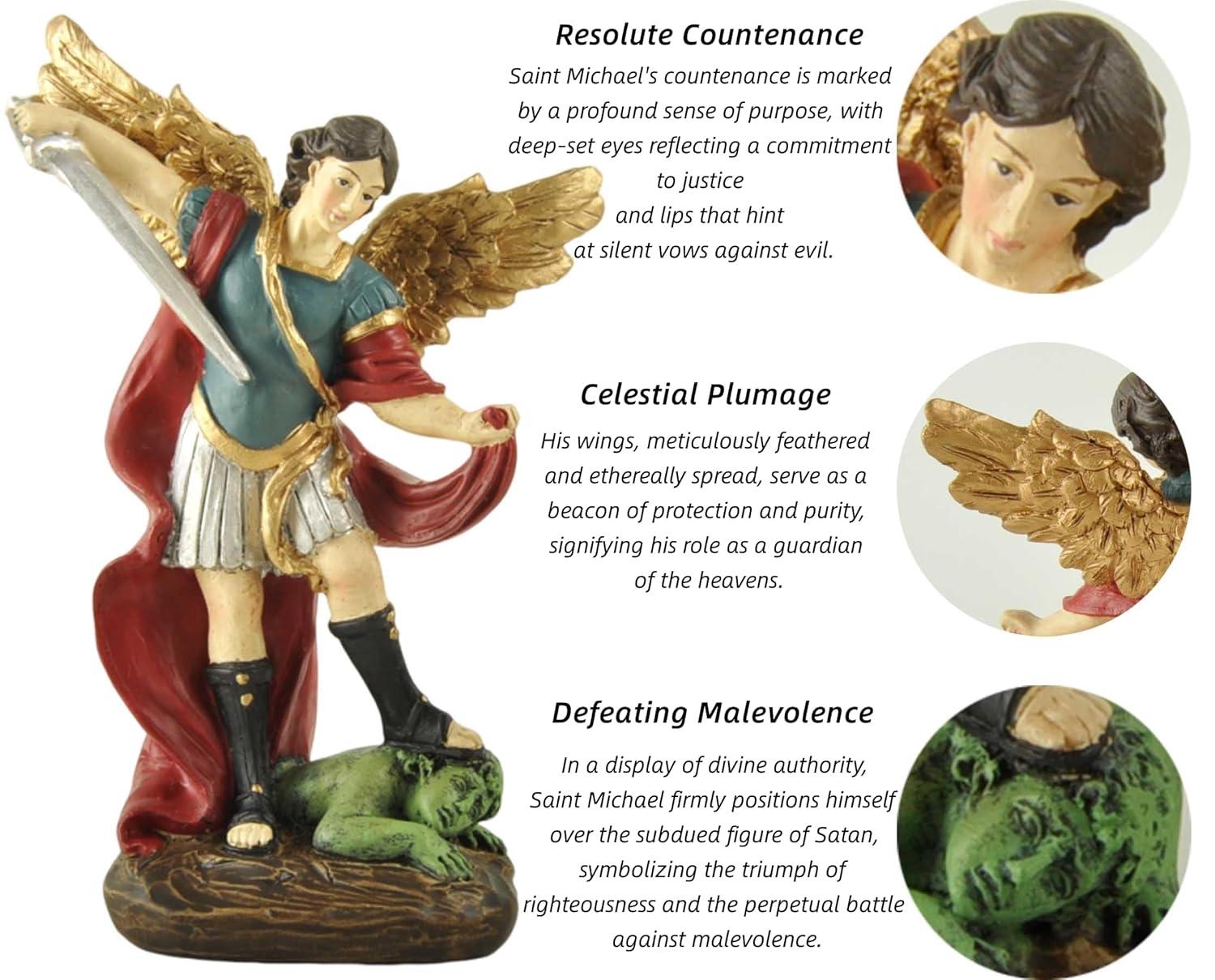 San Miguel Archangel Statue - Saint Michael Statue Miguel Archangel Statue Defeated Lucifer Tramples Demon Statue, Religious Collectible Angel Sculpture, 5.31 Inch