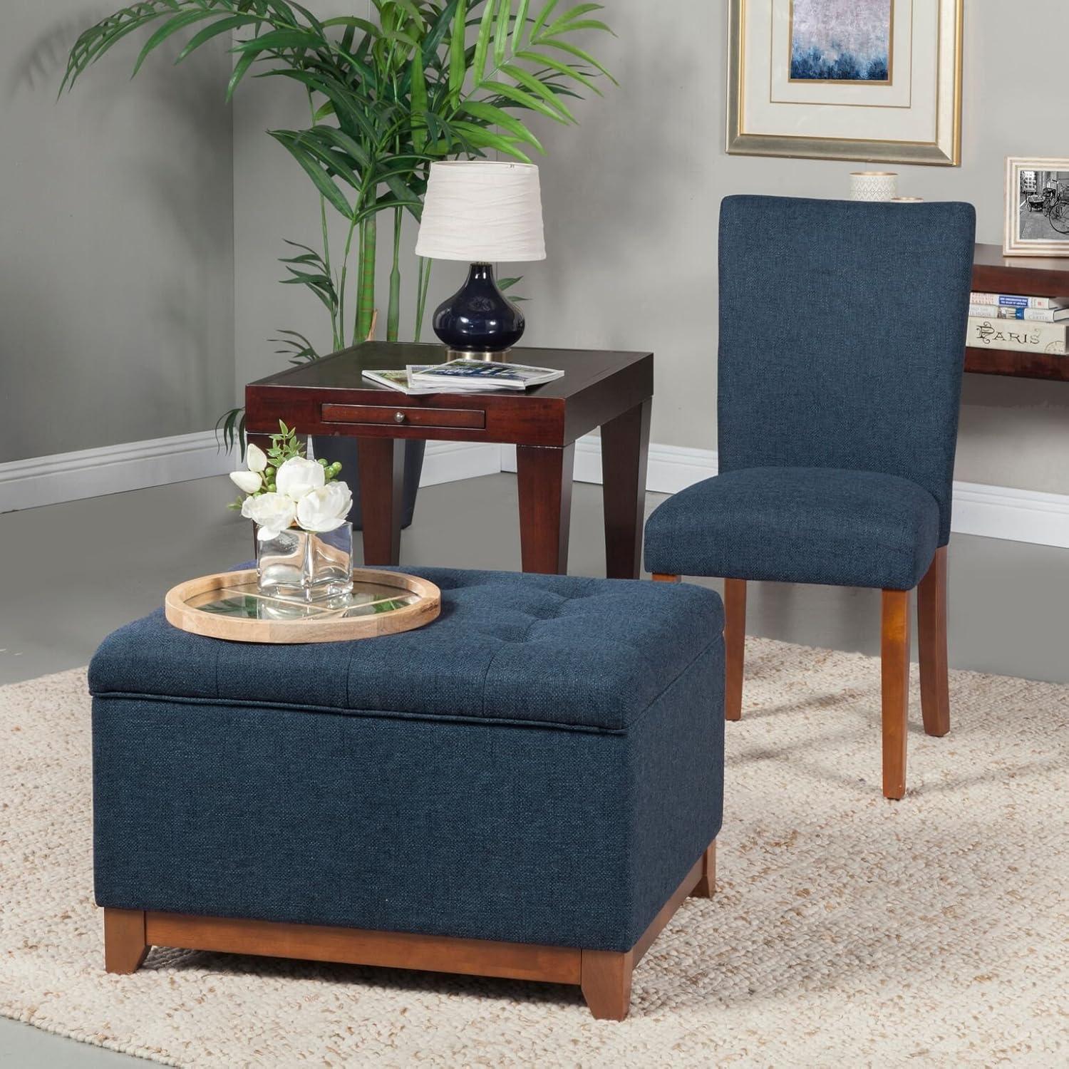 Cocktail Storage Bench Navy - HomePop: Upholstered, Tufted, Wood Base, Honey Oak Finish